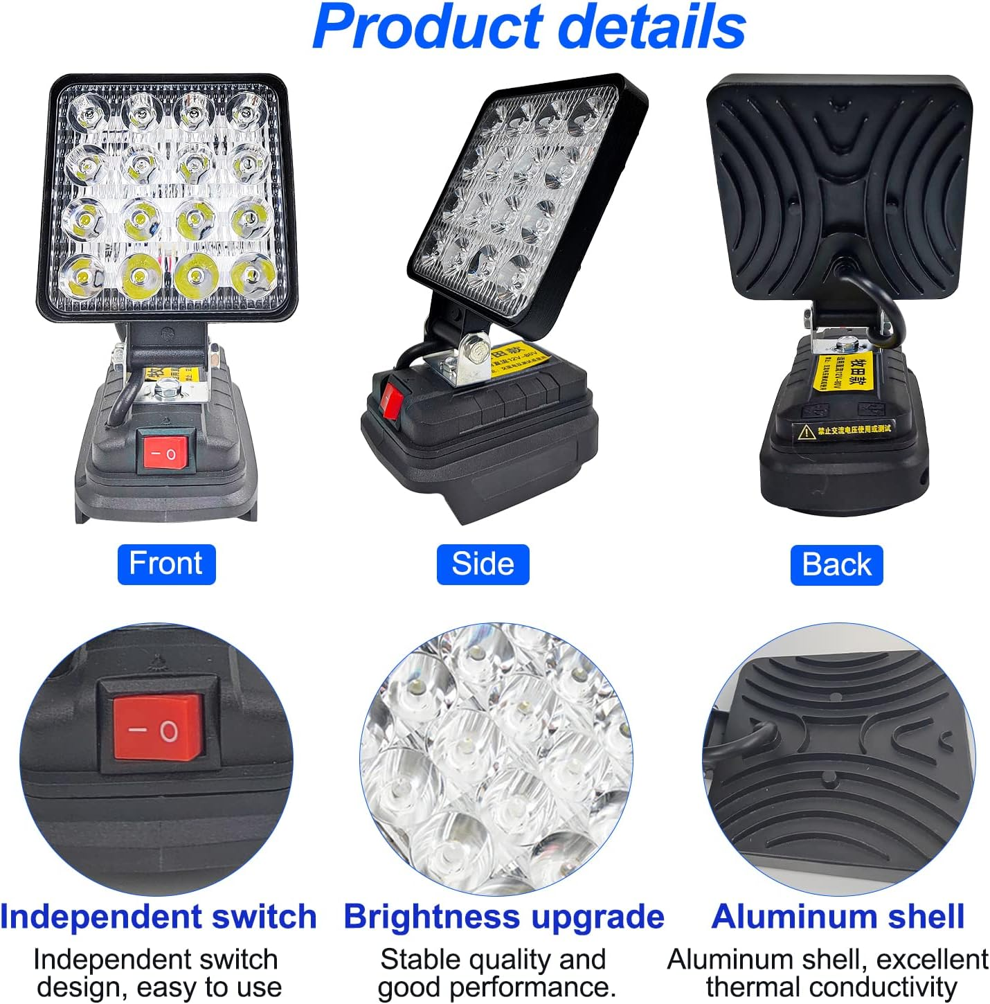 Munloo Battery Lamp for Makita 18 V, 27 W LED Work Light, Multifunctional LED Spotlight, Portable Construction Site Lamp, Torch, Lithium Ion Battery