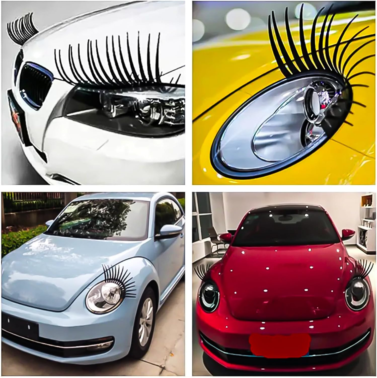 4 Pcs 3D Black Car Eyelash Sticker Set - Stylish Cars Headlight Decoration with Fun Long Eyelashes Design for Women'S Cars - Easy to Apply Car-Styling Decorative Sticker Lashes image number 2