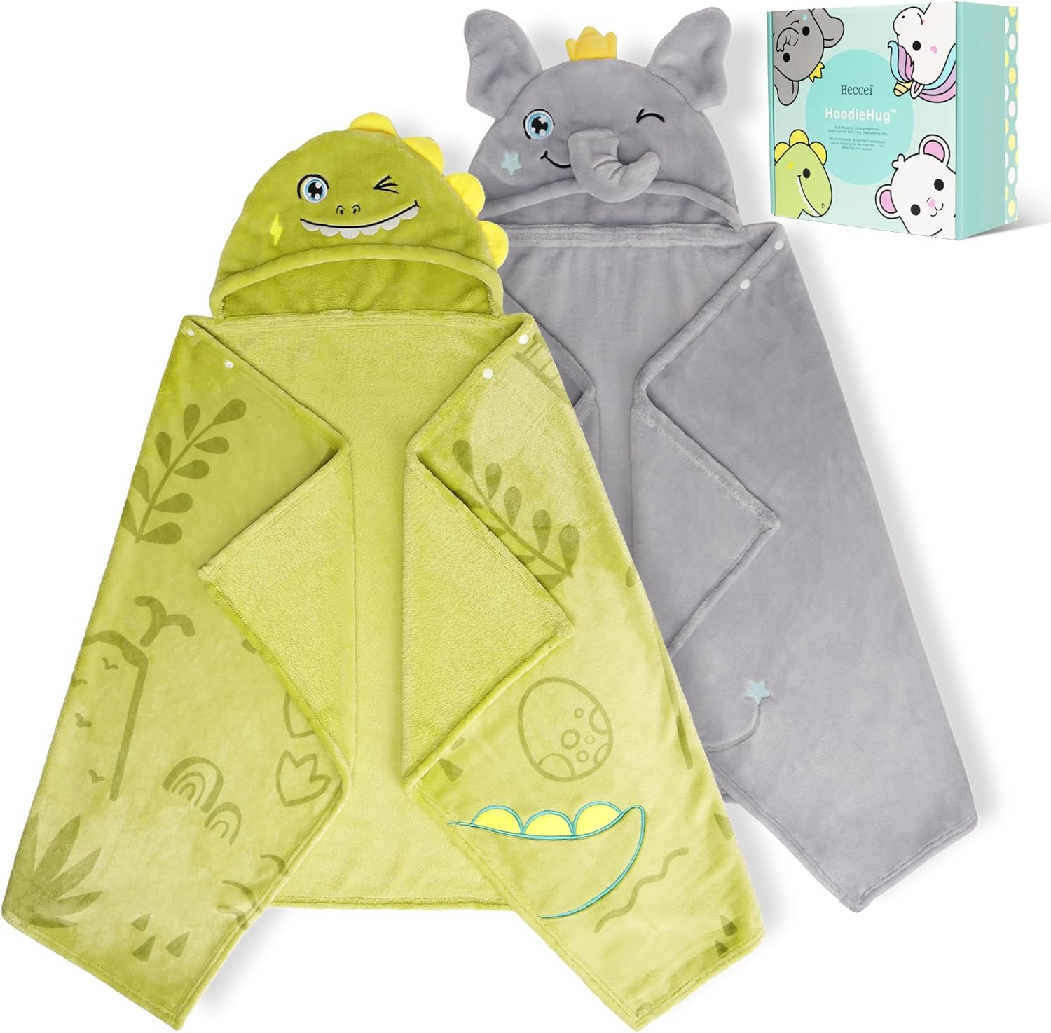 HECCEI Hoodiehug Baby Towels, Premium Coral Fleece Bath Towel with Large Size-Ultra Absorbent for Baby Comfort (Dinosaur)