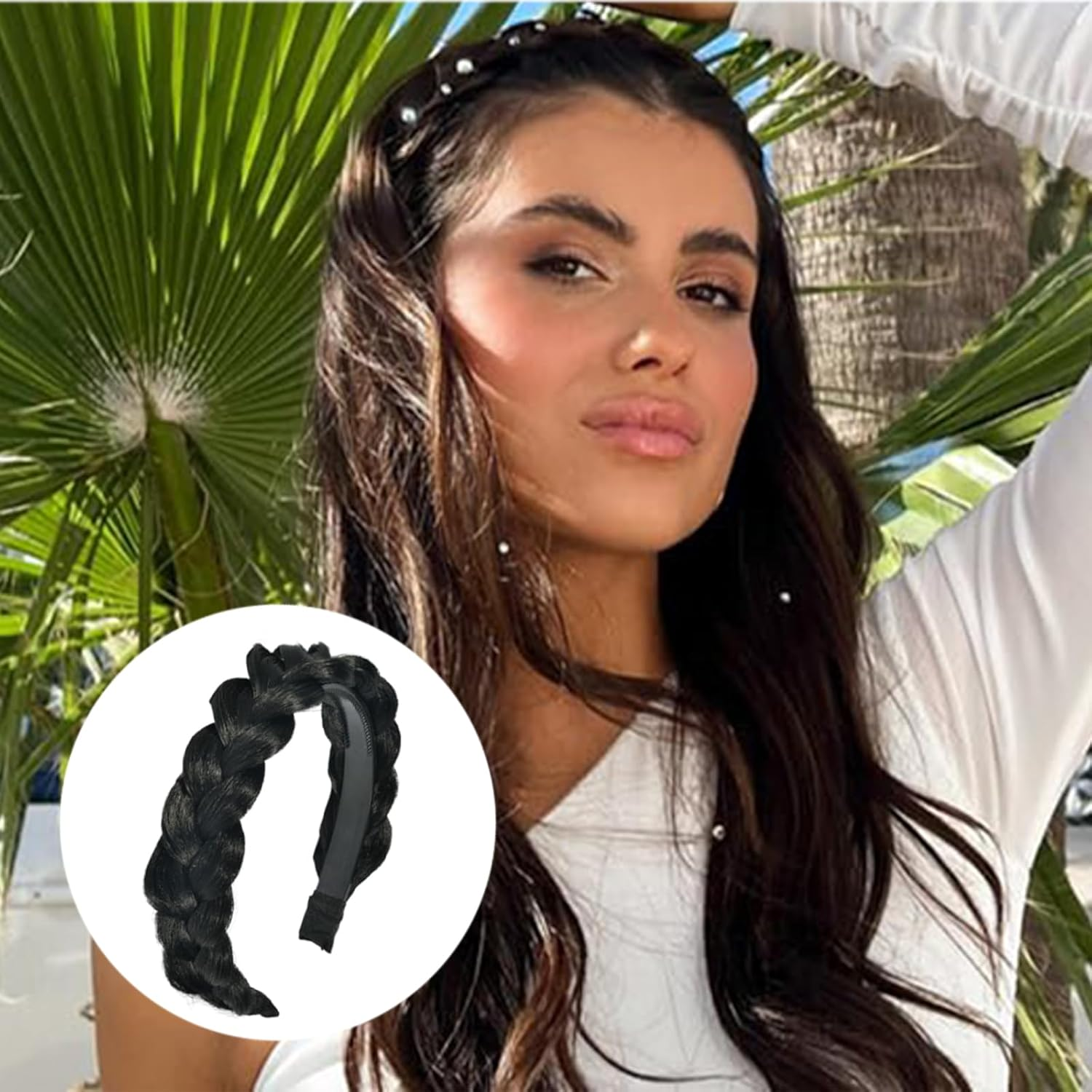 Celblisora Pack of 2 Braided Hair Bands for Women, Handmade Fashionable Braiding Hair Band with Prongs Stretch Headband for Girls, Hair Accessories for Parties and Festivals image number 6