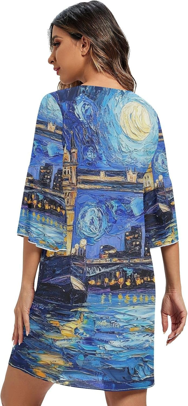 Oil Painting of Tower Bridge Chiffon Dress Printed Chiffon Line Maternity Dress image number 2
