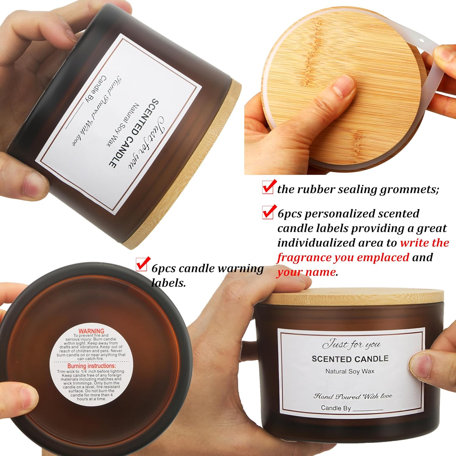 MILIVIXAY 6 X 16Oz Candle Jars with Bamboo Lids and Candle Making Kits - 3-Wick Candle Jar, Empty Frosted Amber Thick Jars for Making Large Candles - Spice image number 2