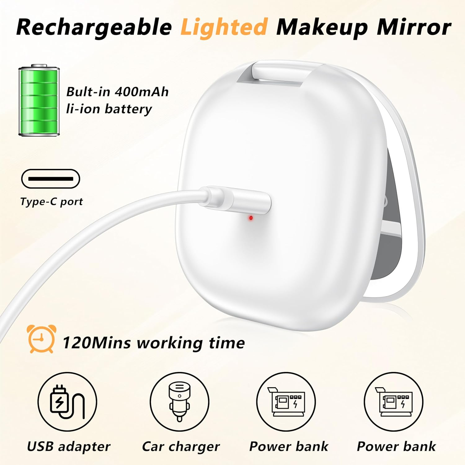 Travel Mirror 1X/10X Compact Mirror: Magnifying Makeup Mirror with 3 Colour Temperature LED, USB Rechargeable, Portable Pocket Mirror Magnetic Folding, Small Handheld Mirror Touch Sensor White image number 1