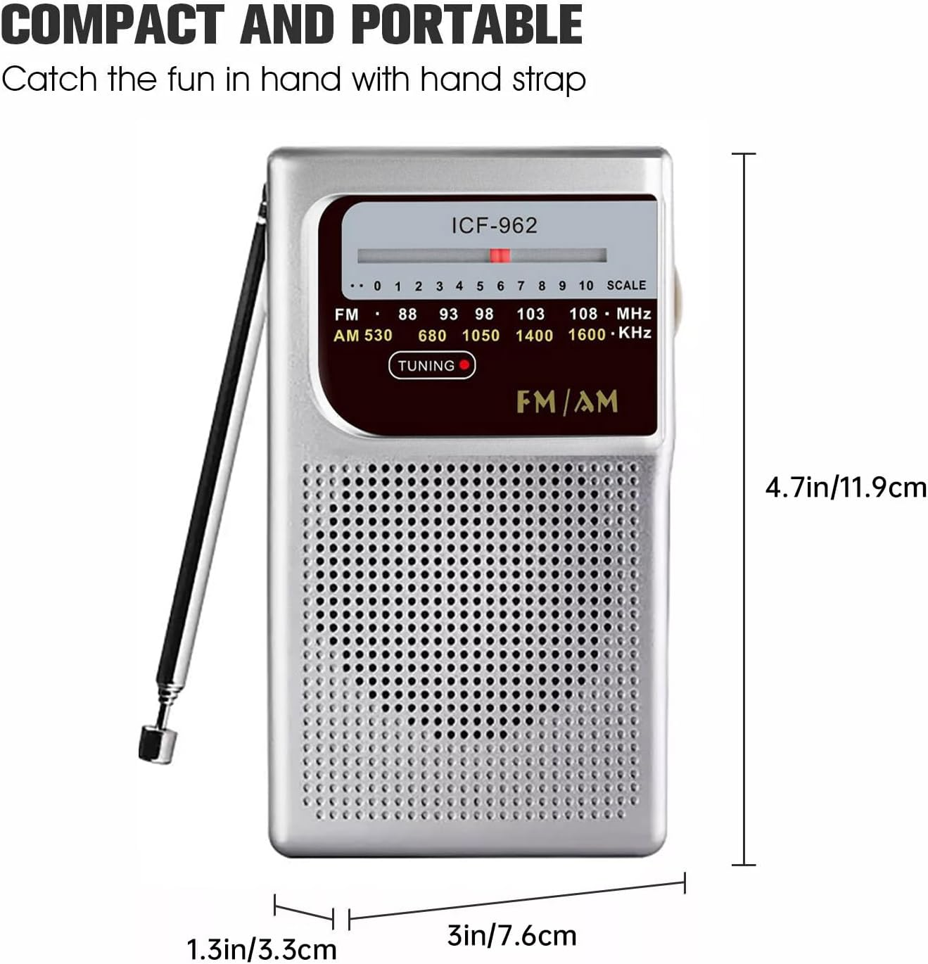 AIMALL Retro Portable AM/FM Radio - Vintage Two-Band Radio with 800 Hours Battery Life, Clear Reception, and AUX Jack image number 2