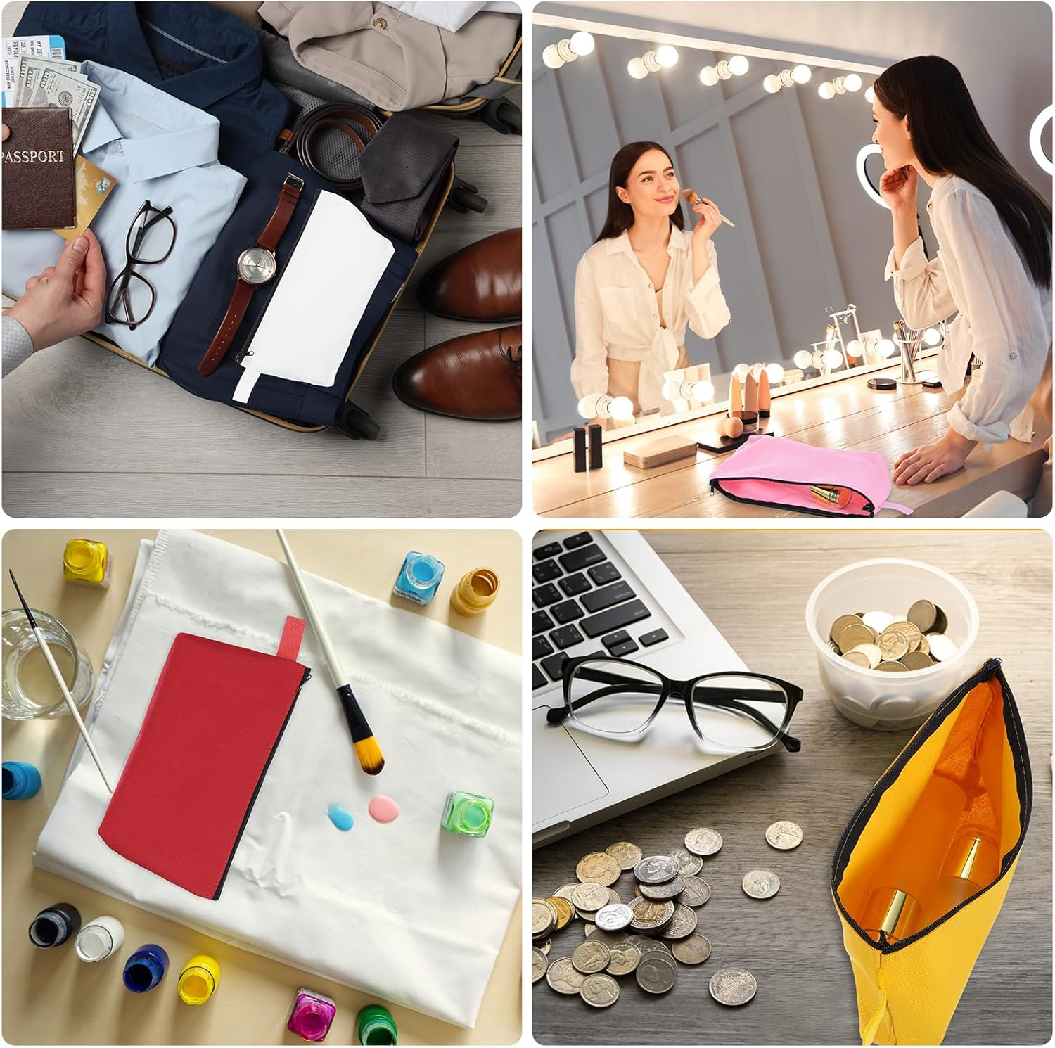 Sourcing Map Canvas Makeup Bags, Travel Cosmetic Bags Bulk, Multipurpose Blank Toiletry Zipper Pouches Blank DIY Craft Bags Pencil Bag for Women Teens, Purple image number 3