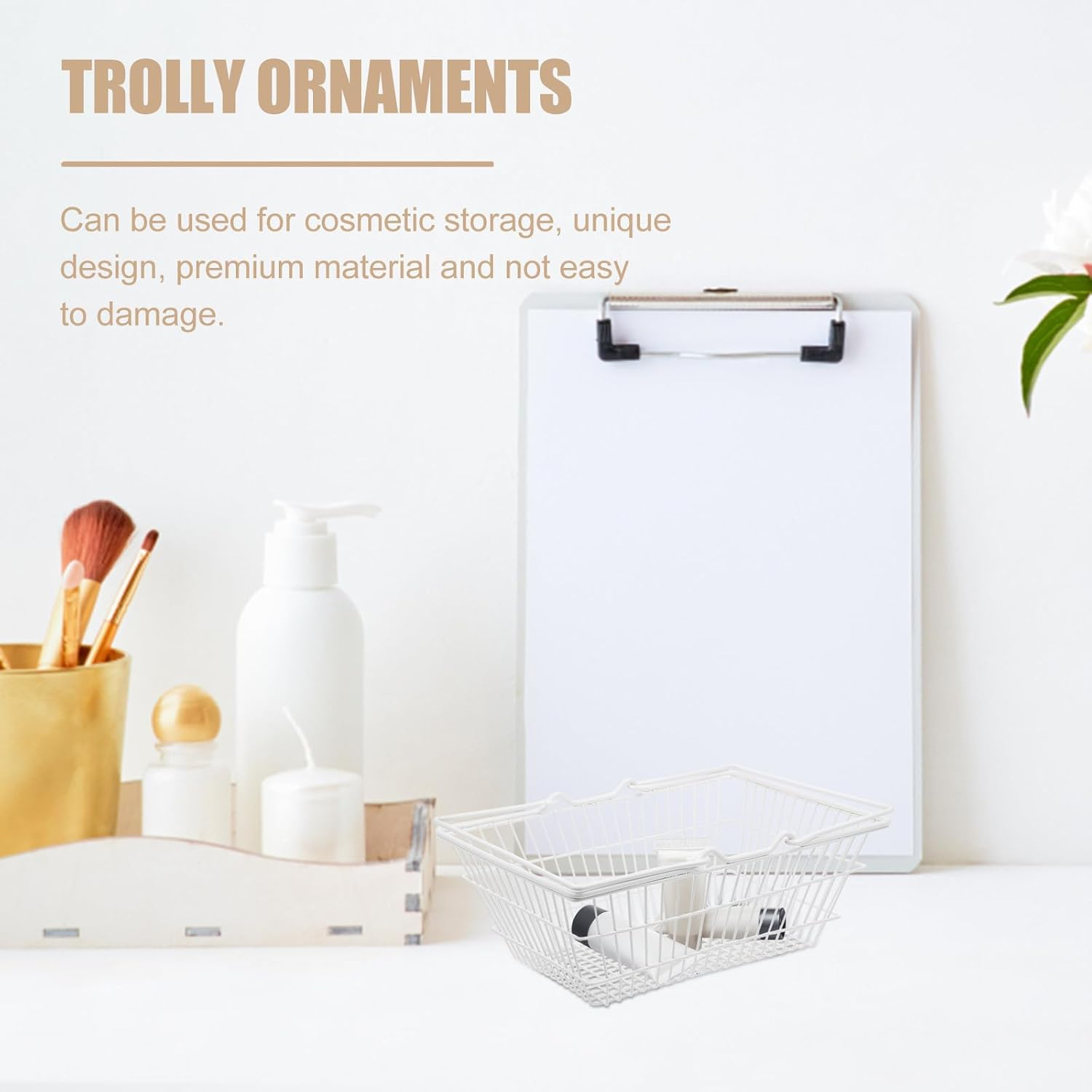 Generic Portable Handheld Shopping Basket with Handle, Large White Storage Basket for Home Organization and Desktop Cosmetics Storage,