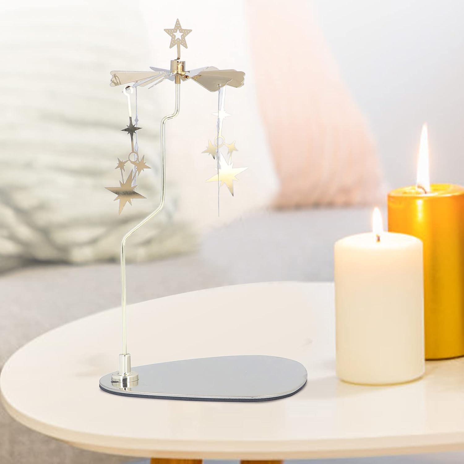 Aromatherapy Wind Chime Candle Holder, Romantic European Style Stainless Steel Rotary Candle Holder, Christmas Spinning Candle Holder Home Decor Gifts, Spinning Candleholder (Gold Star (No Candle Cup))