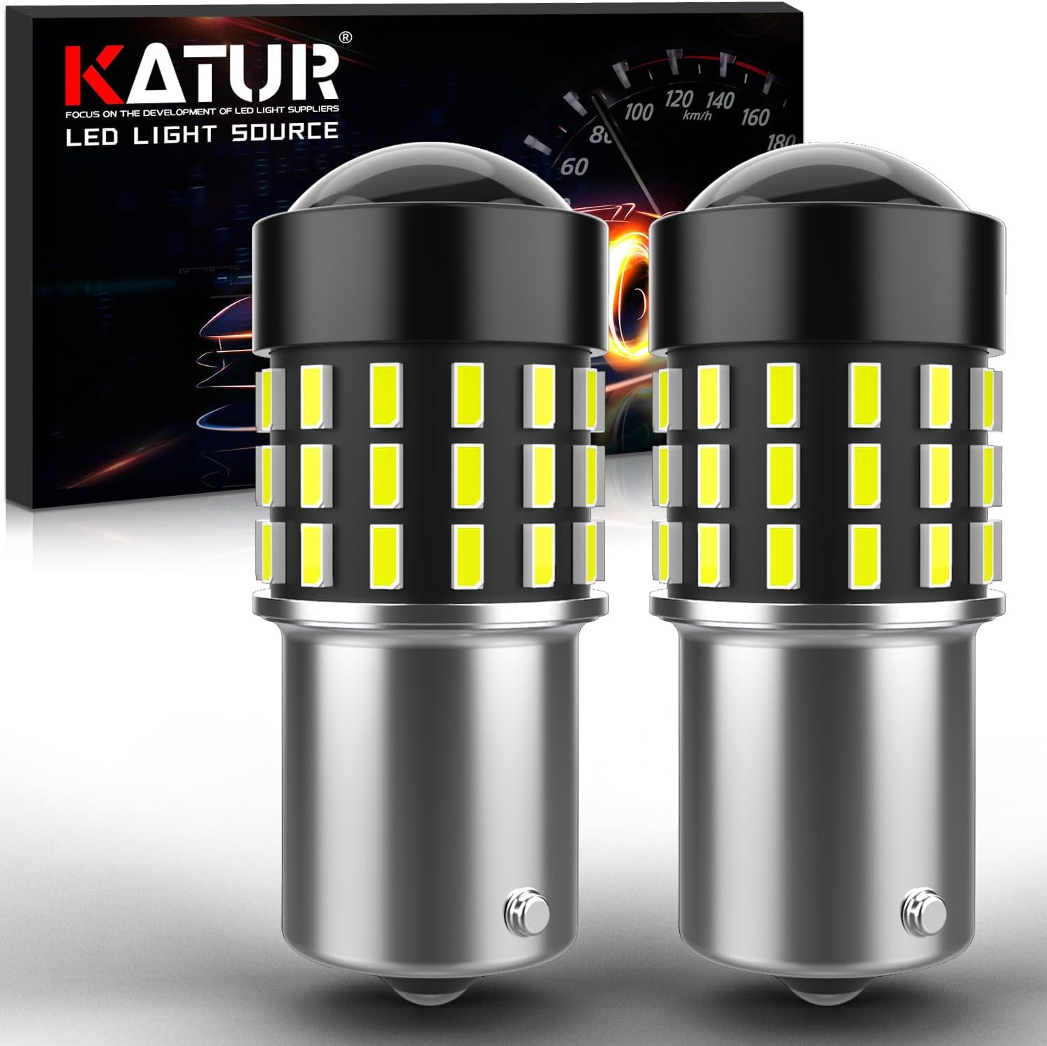 KATUR 1156 BA15S 7506 1073 1095 Led Light Bulb High Power 3014 54 Chipsets Super Bright 650 Lumens Replace for Turn Signal Back up Reverse Brake Tail Stop Parking RV Lights,Xenon White(Pack of 2) image number 4