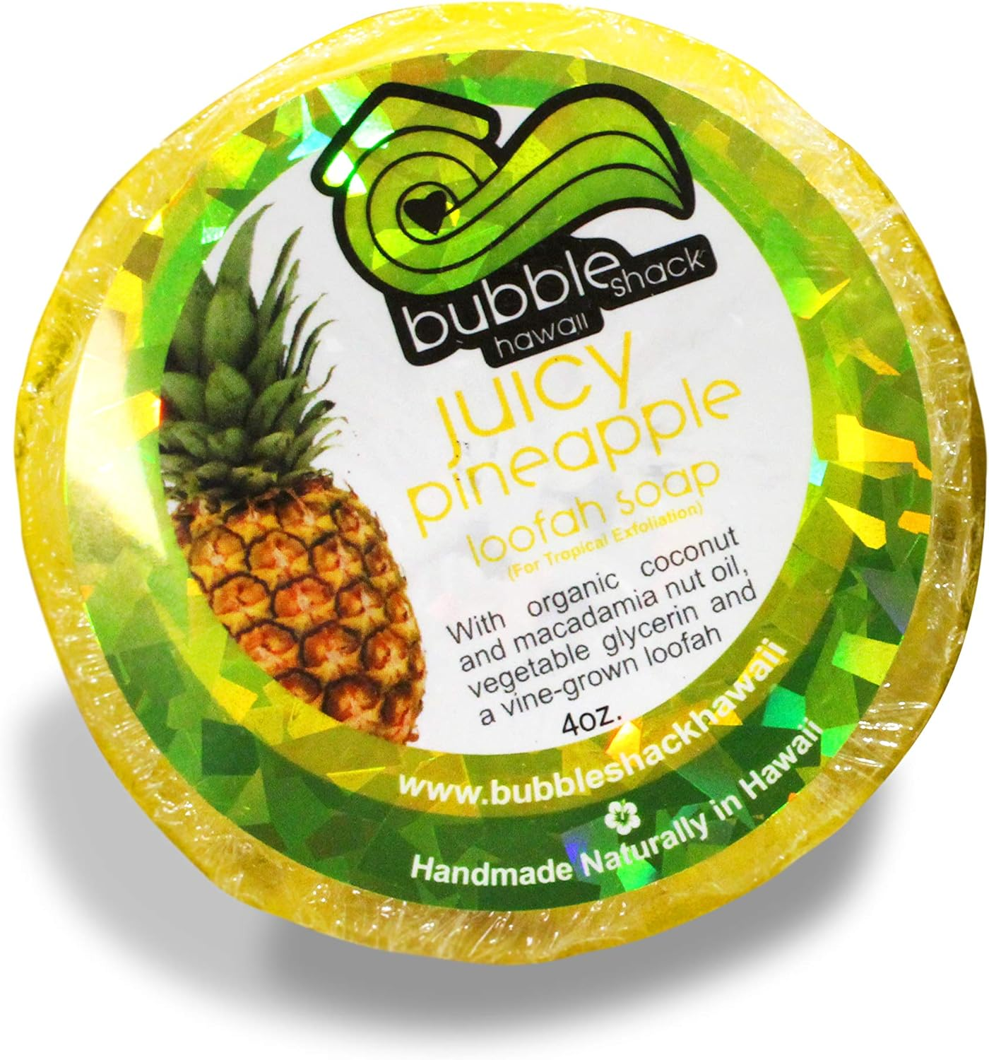 (1 Bar, Juicy Pineapple) - Bubble Shack Hawaii Coconut Mac Oil Loofah Soap (1 Bar, Juicy Pineapple) image number 1