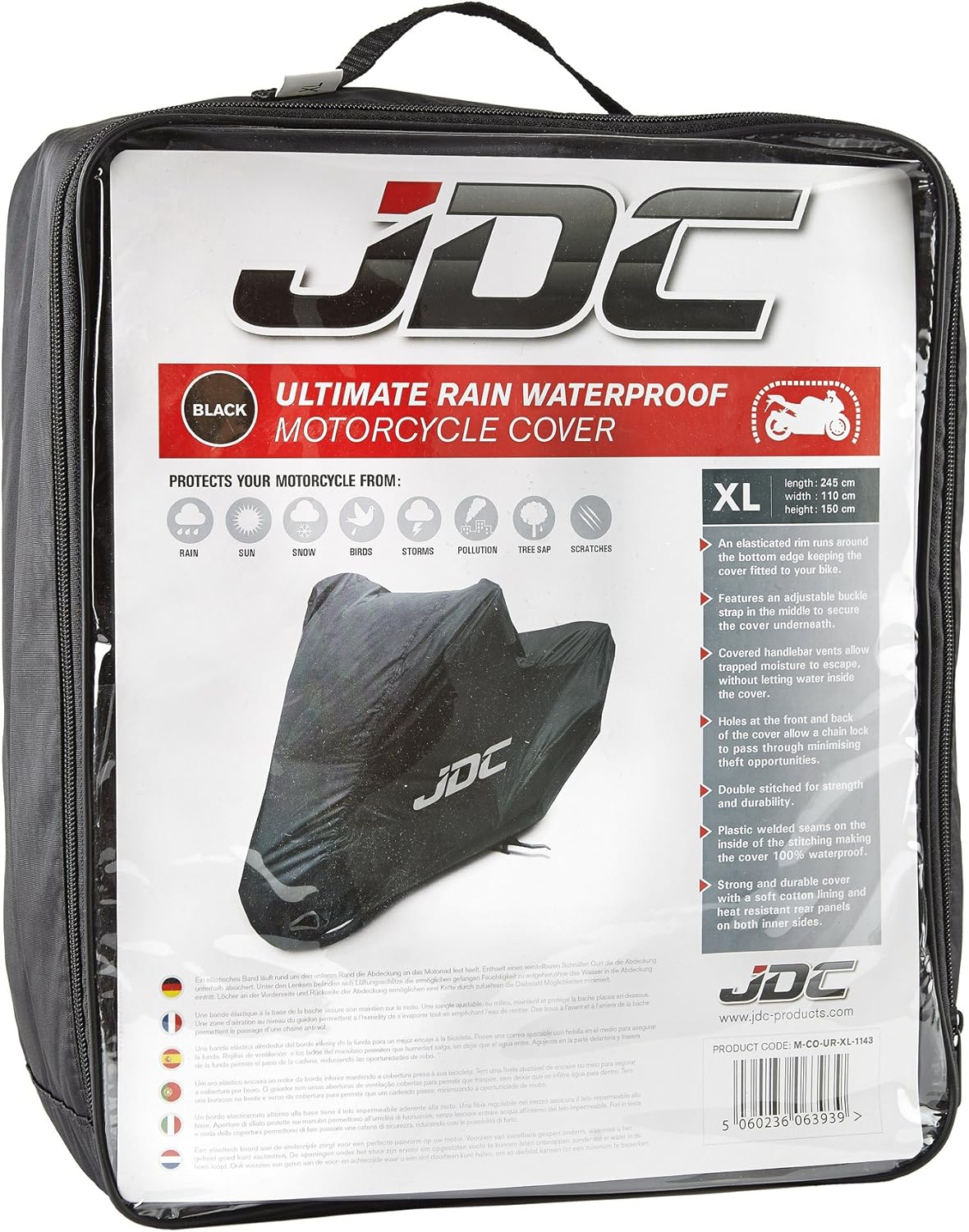 JDC Motorcycle 100% Waterproof Cover - Ultimate RAIN (Heavy Duty, Soft Lining, Heat Resistant Panels, Taped Seams) - L image number 4