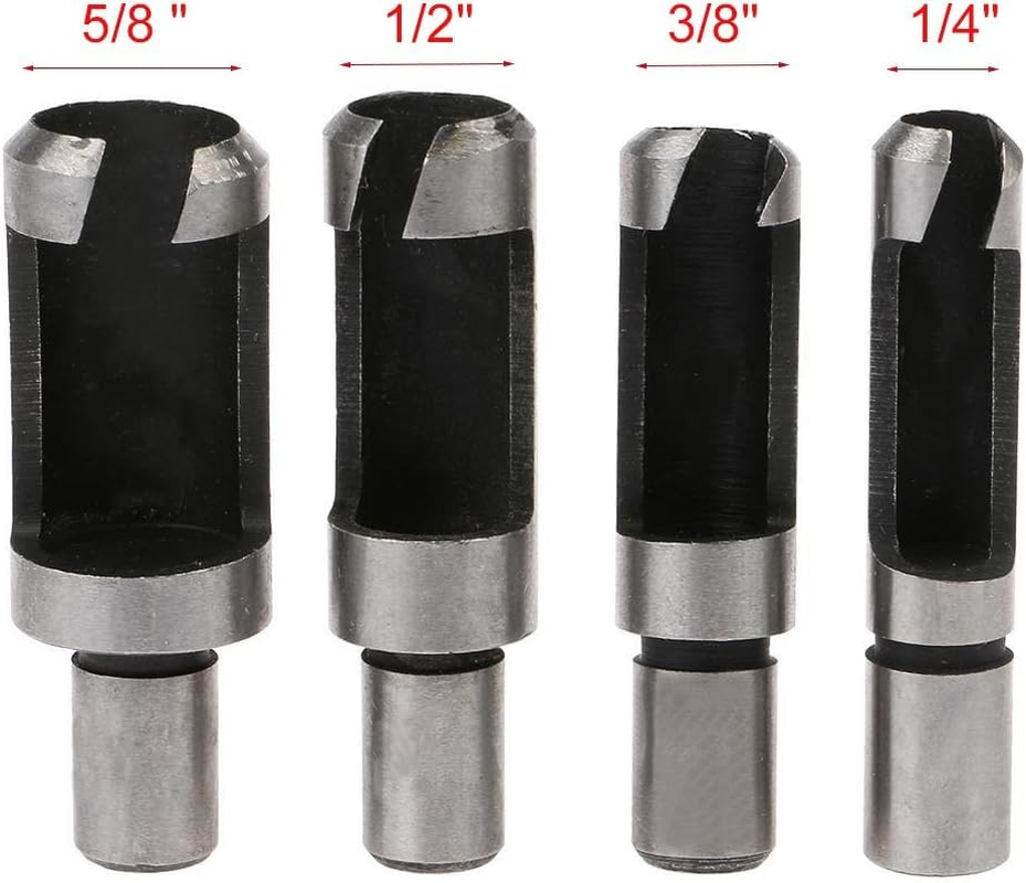 Bestgle 8 Pcs Wood Plug Cutter Cutting Tool Carbon Steel Straight and Tapered Taper Drill Bit Set Woodworking Hole Saw Tool, 5/8" 1/2" 3/8" 1/4" image number 1