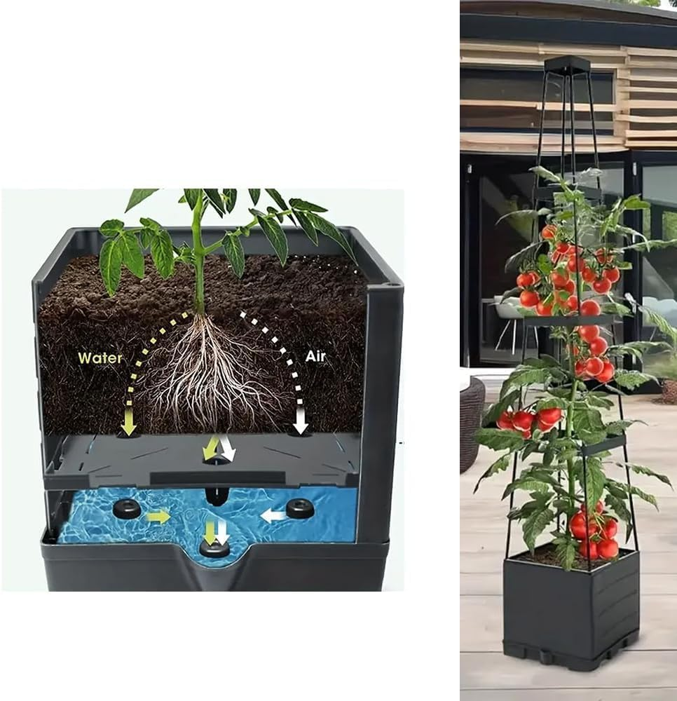 Raised Garden Bed, Planter Boxes with Trellis 55.1'' Tomato Planters for Climbing Vine Vegetables Flowers Plants Self Watering Tomatoes Cage for Outdoor Patio Greenhouse image number 5