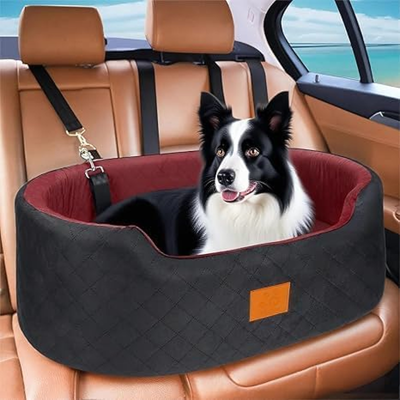 Dog Car Seat for Large/Medium Dog, Pet Car Seat for Dogs under 55 Lbs or 2 Small Dogs, Upgraded Dog Booster Seat, Detachable & Washable Travel Bed Dog Seat with Thick Cushion (Black)
