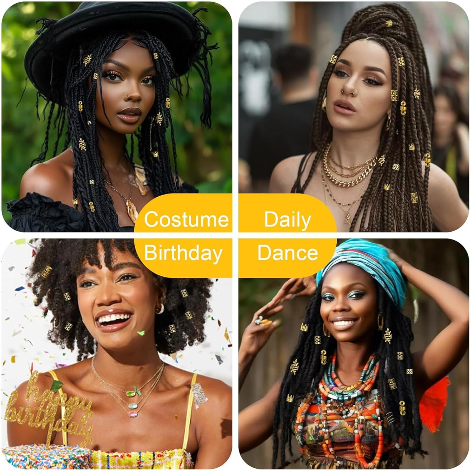 220 Pcs Gold Hair Accessories for Braids, Hair Cuffs Set for Women Hair Dreadlock Metal, Hair Beads Rings Cuffs for Braids Beard Decoration Gold image number 4