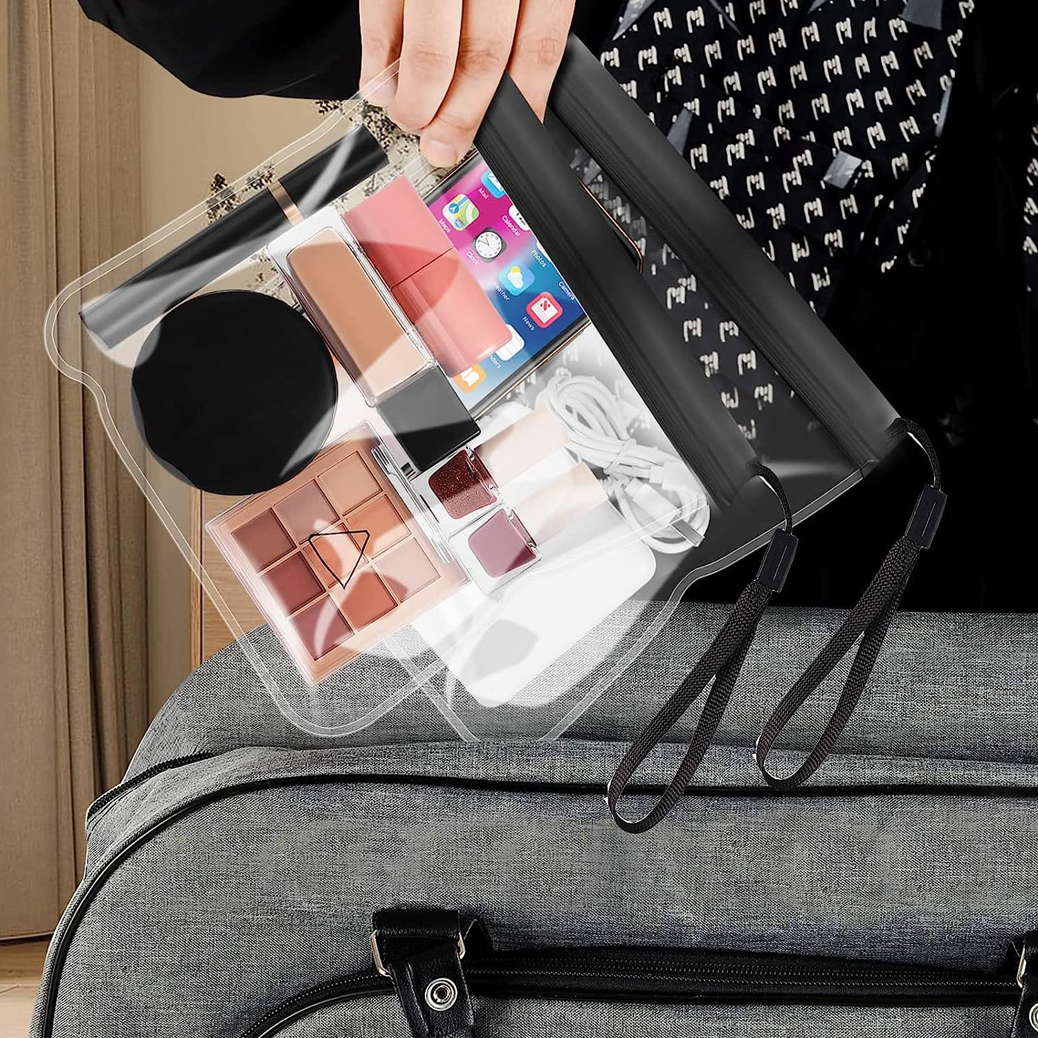 SYTHAK Clear TSA Approved Toiletry Bag,4 Pack Quart Size Carry-On Travel Makeup Pouch with Hand Rope Airport Airline Compliant Transparent Bag for Wash Liquids Bottles Tubes Cosmetics Container image number 5