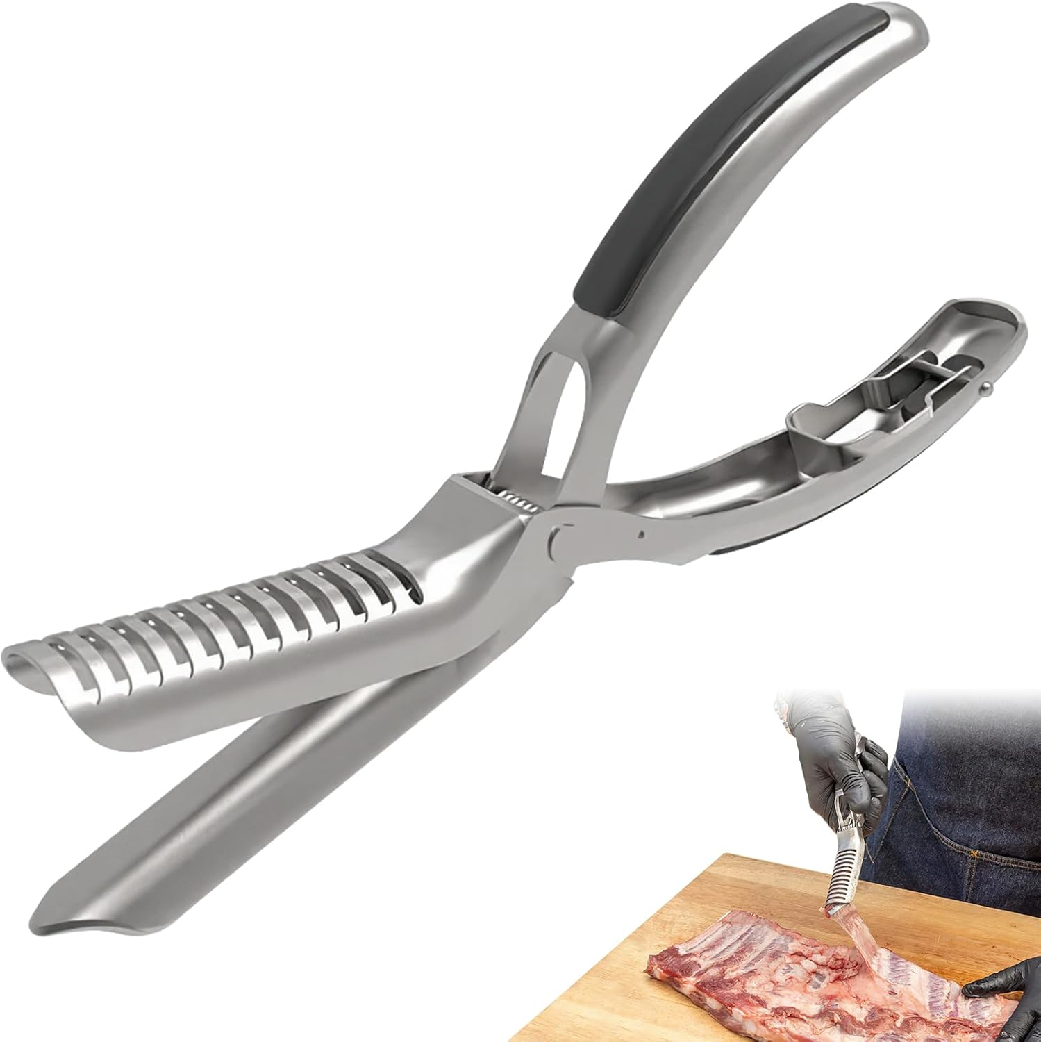 BBQ Rib Skinner,Rib Prep Tool Pro,Stainless Steel Rib Membrane Remove Tool Kit,Membrane and Silver Skin Removal Tool for Barbecue Rib Prep,Bbq Tools Accessories,Ultimate Rib Skinner & Kitchen Gadget image number 2