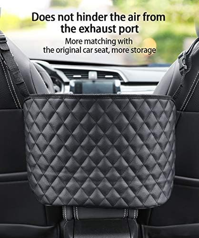 Car Purse Holder - Durable Leather Seat Back Organizer, Front Seat Storage Barrier, Pet & Kids Driver Storage Netting Pouch - Black image number 5