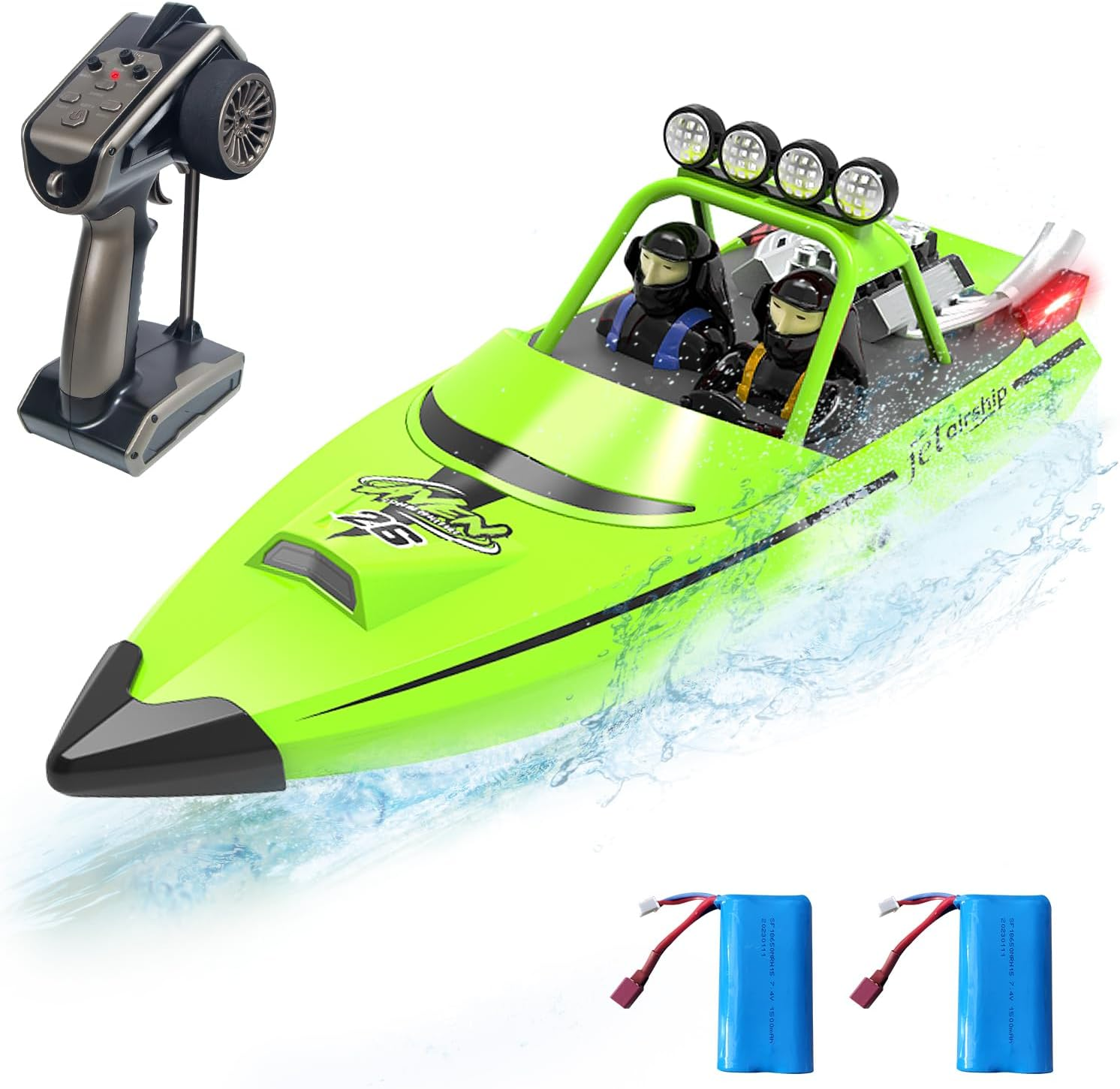 Hitish RC Boat for Kids Adults 2.4Ghz Remote Control Boats with LED Light for Pool Lakes Water, 20MPH Fast Speed Racing Jet Boat, Boat Toy for Boys Girls, 2 Rechargeable Batteries 40+ Mins, Red