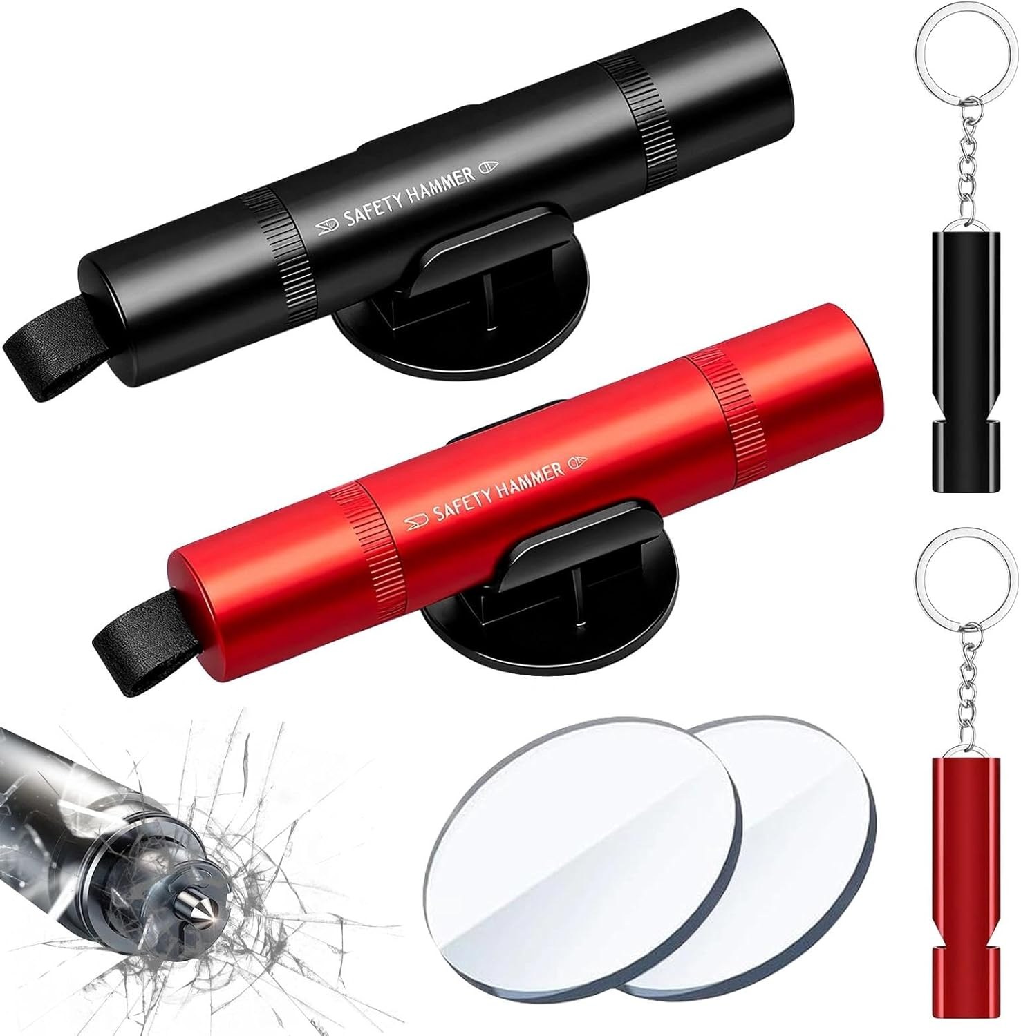 Safe Hero Life Hammer, 2 Pack 2-In-1 Car Window Breaker with Holder, Testing Glass & Survival Whistle, Life Hammer with Seatbelt Cutter for Car Safety, Red and Black image number 3