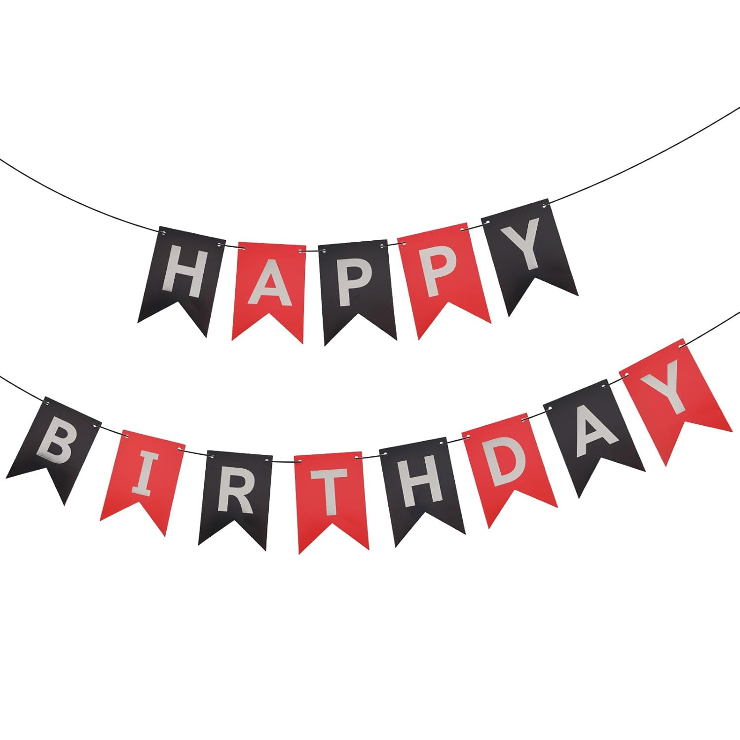 Gosknor Happy Birthday Banner Sign, Red and Black Birthday Decorations Silver Hot Stamping Fishtail Flag Party Decorations Photo Backdrop Party Supplies for Boys Girls Men Women image number 6