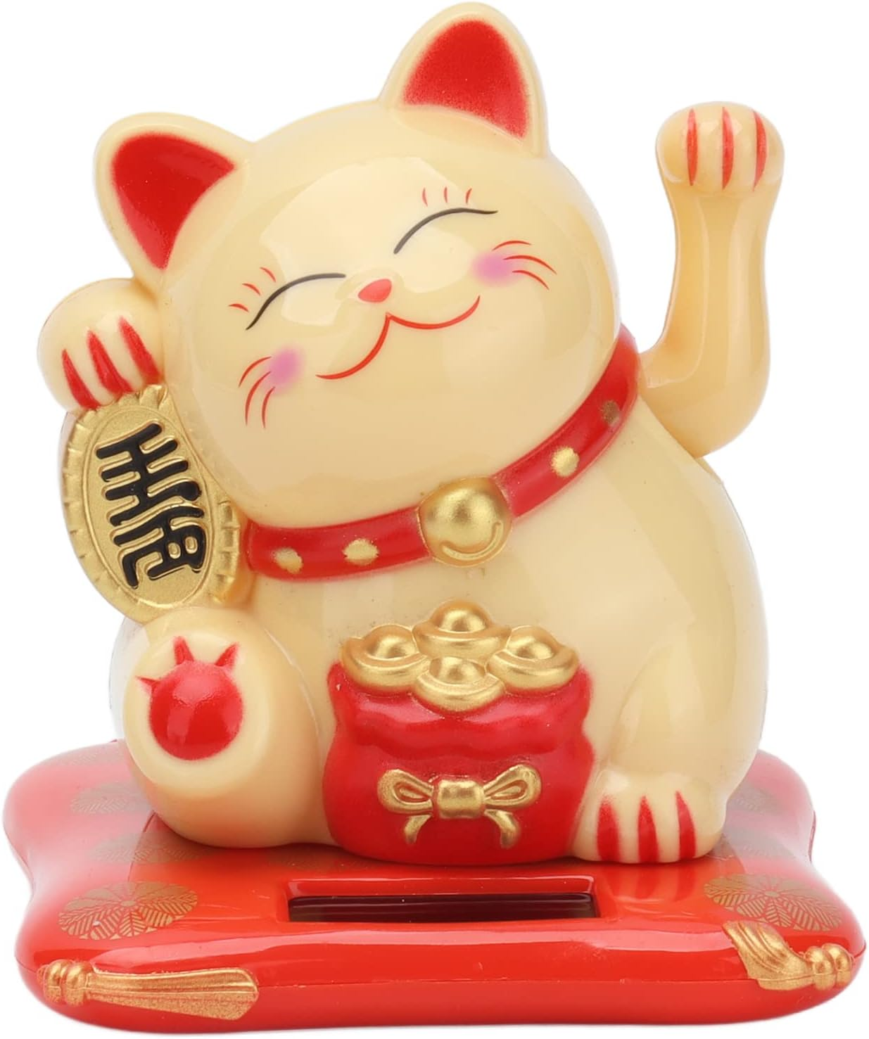 Solar Powered Lucky Cat, Lucky Cat Ornament, Fortune Cat Happy Cat Waving Arm White Wealth Welcoming Cat Solar Powered Cute Lucky Cat with Waving Arm for Home Office Car(Golden) image number 4