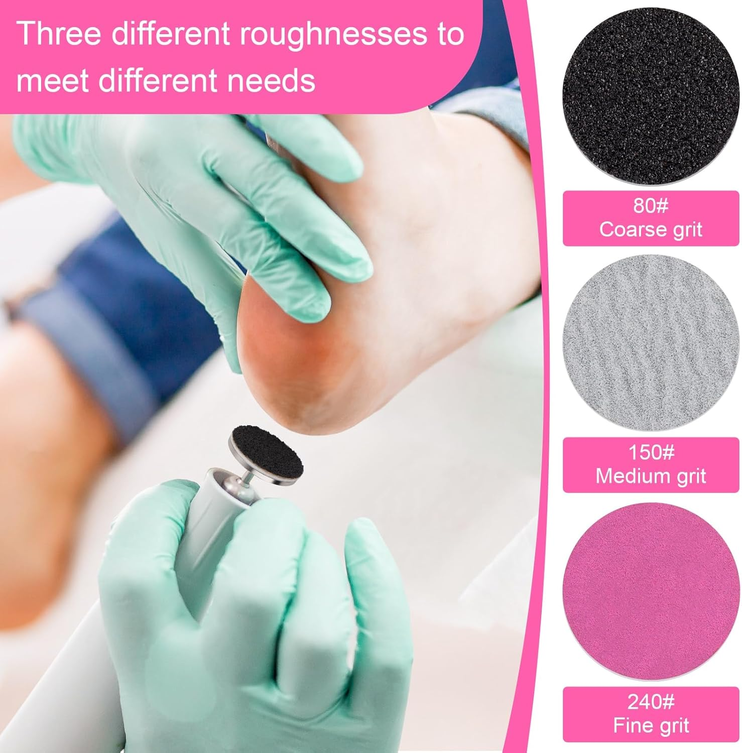 Rolybag Sanding Paper Discs and Metal Nail Drill Bit 25Mm Pedicure Disc Replacement Sanding Discs Bits for Nail Drill Foot Files Electric Remover Dead Skin Callus (#80#150#240 Grit)