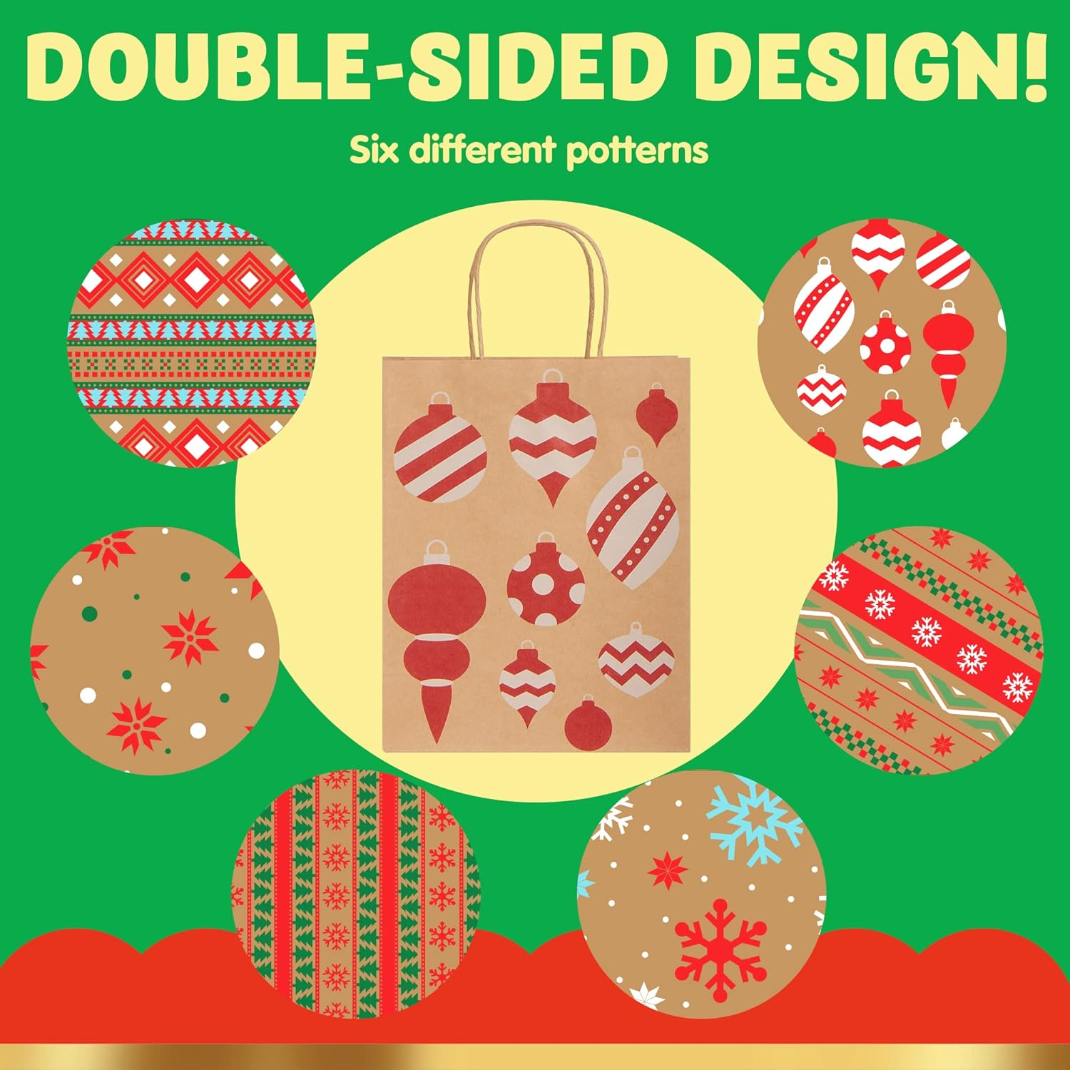 JOYIN 24 PCS Christmas Kraft Gift Bags Xmas Holiday Present Wrapping Paper Goody Bags with Handles for Classrooms and Wedding Decor, Party Favors and Decor Supplies (Brown 9X7.3X3.3 Inch) - Blue image number 6