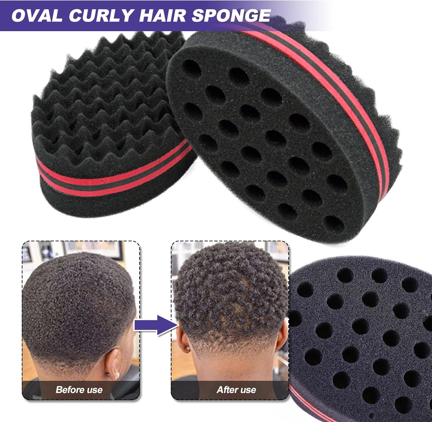 Senzee Hair Sponge Brush, Afro Curl Sponge Brush for Curls Dread Coils Hair Twist Wave Sponges Curling Brushes Small & Big Holes 2 Pcs image number 6