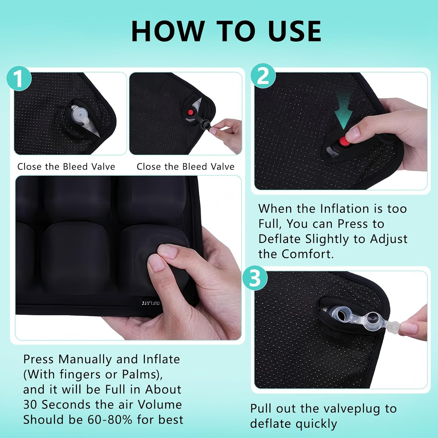 Travel Seat Cushion, Comfortable 3D Air Seat Cushions, Inflatable Travel Cushion for Airplane, Car Set, Office Chair, Wheelchair, Floor Floor Cushions, Pressure Relief Self Inflating with 36 Airbag