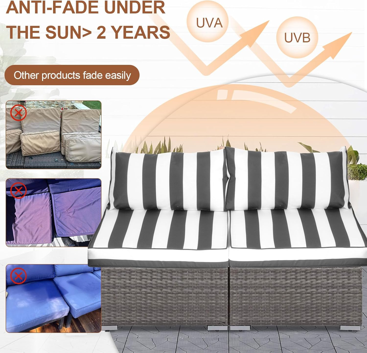 14 Piece Outdoor Patio Cushion Covers Replacement, Waterproof Outdoor Furniture Cushion Covers, Fit 7 Pcs 6 Seater Wicker Rattan Patio Conversation Sofa Set, Black & White Stripes(Only Cover)