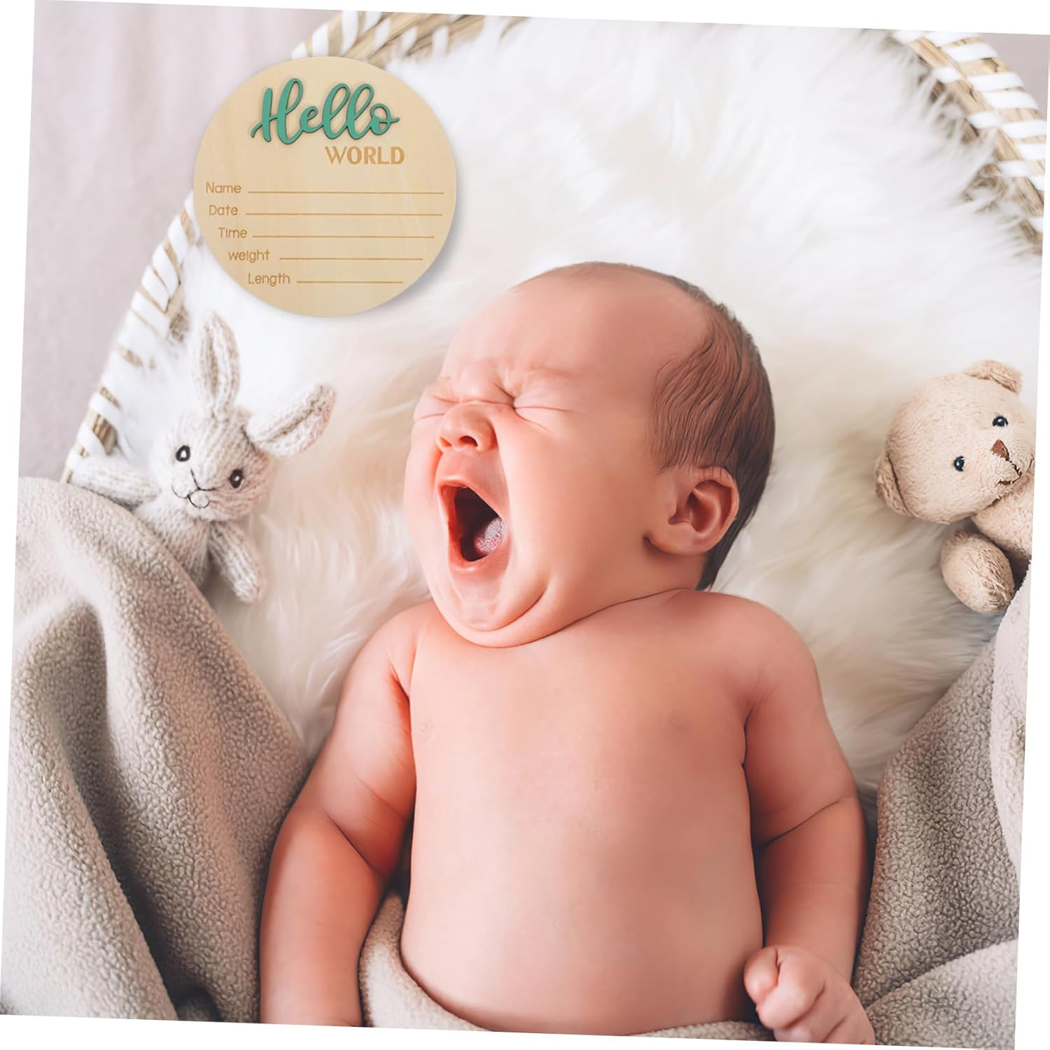 Wooden Newborn Birth Announcement Sign round Plaque Durable Name Photography Prop for Shower Hospital Nursery Decoration image number 2