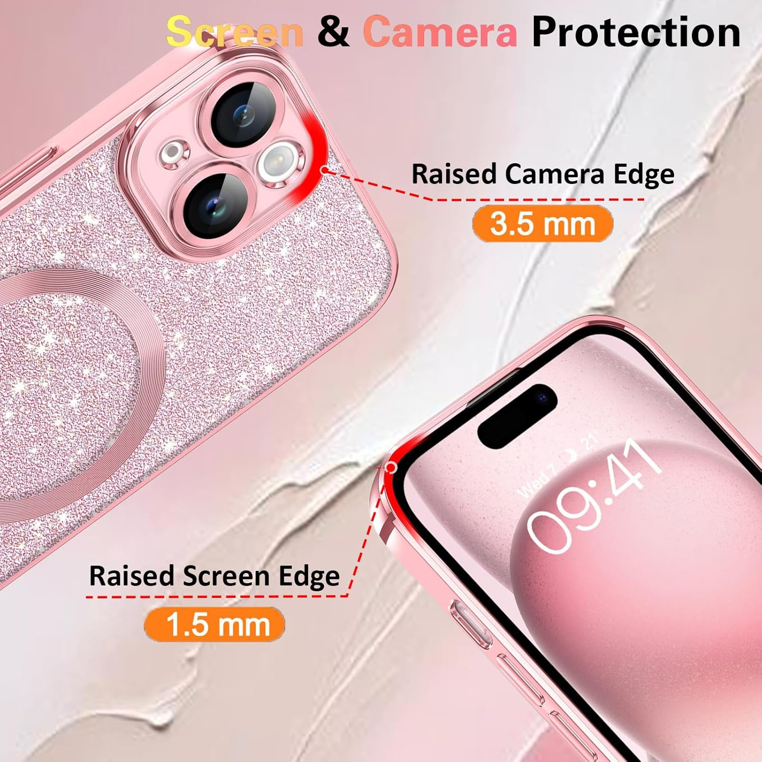Glitter for Iphone 15 Case, Cute Bling Phone Case Iphone 15 6.1" [Compatible with Magsafe] Luxury Sparkle Shockproof Slim Full Body Protective Phone Cases Covers for Women and Girls, Pink image number 7