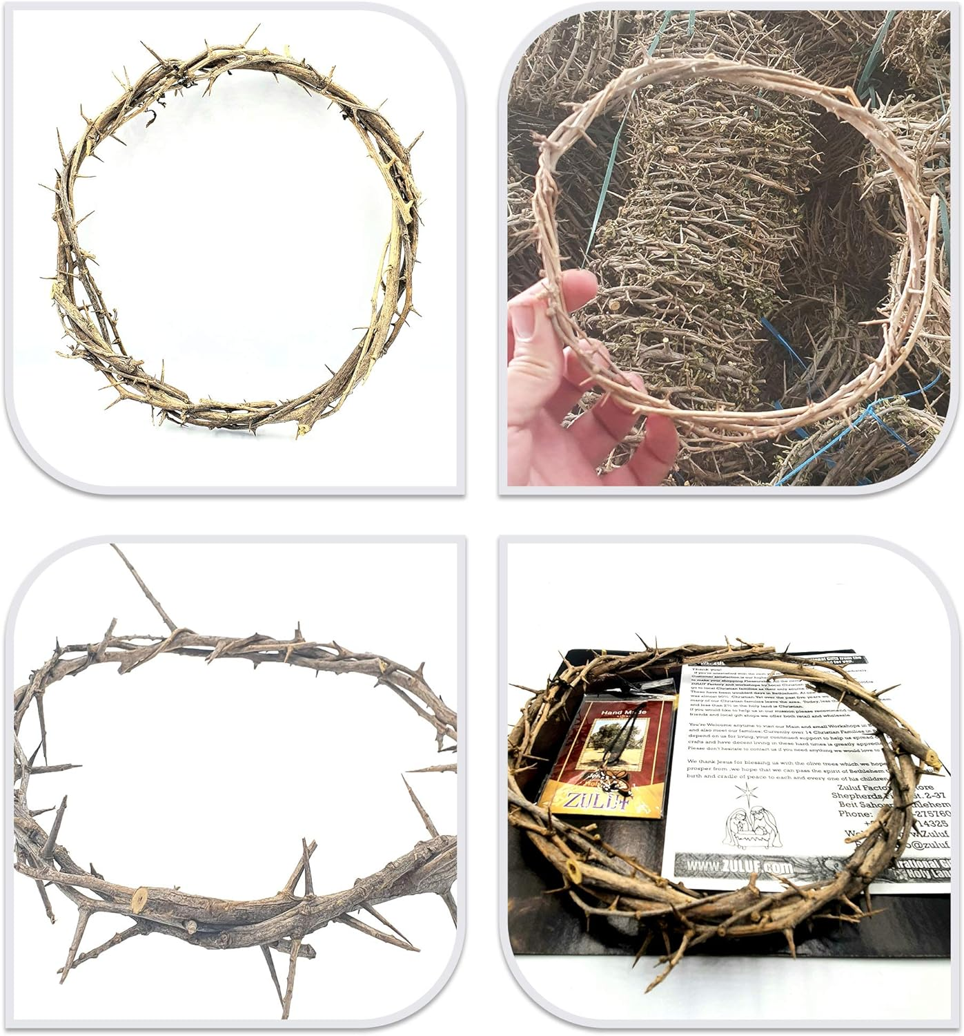 Jerusalem Authentic Biblical Lifesize Real Crown of Thorns with Box & Zuluf Certificate | Religious Easter Wreath Home D&eacute;cor Tree Topper | Jesus Christ Wall Decor Christmas Christian Gifts| HLG214 image number 3