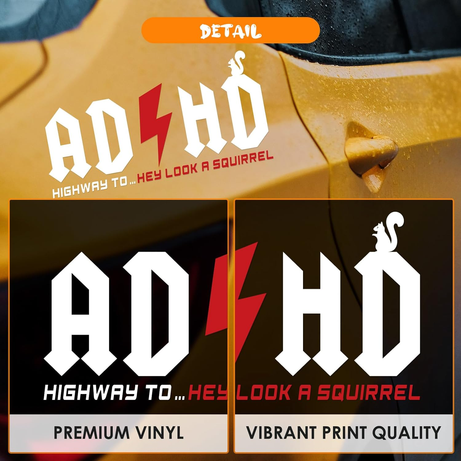 Aolamegs 2 Pcs ADHD Stickers - AD/HD Highway to Hey Look a Squirrel, 8" X 4" Funny Vinyl Truck Decals for Windows, Cars, Trucks, Laptops, Water Bottles image number 3