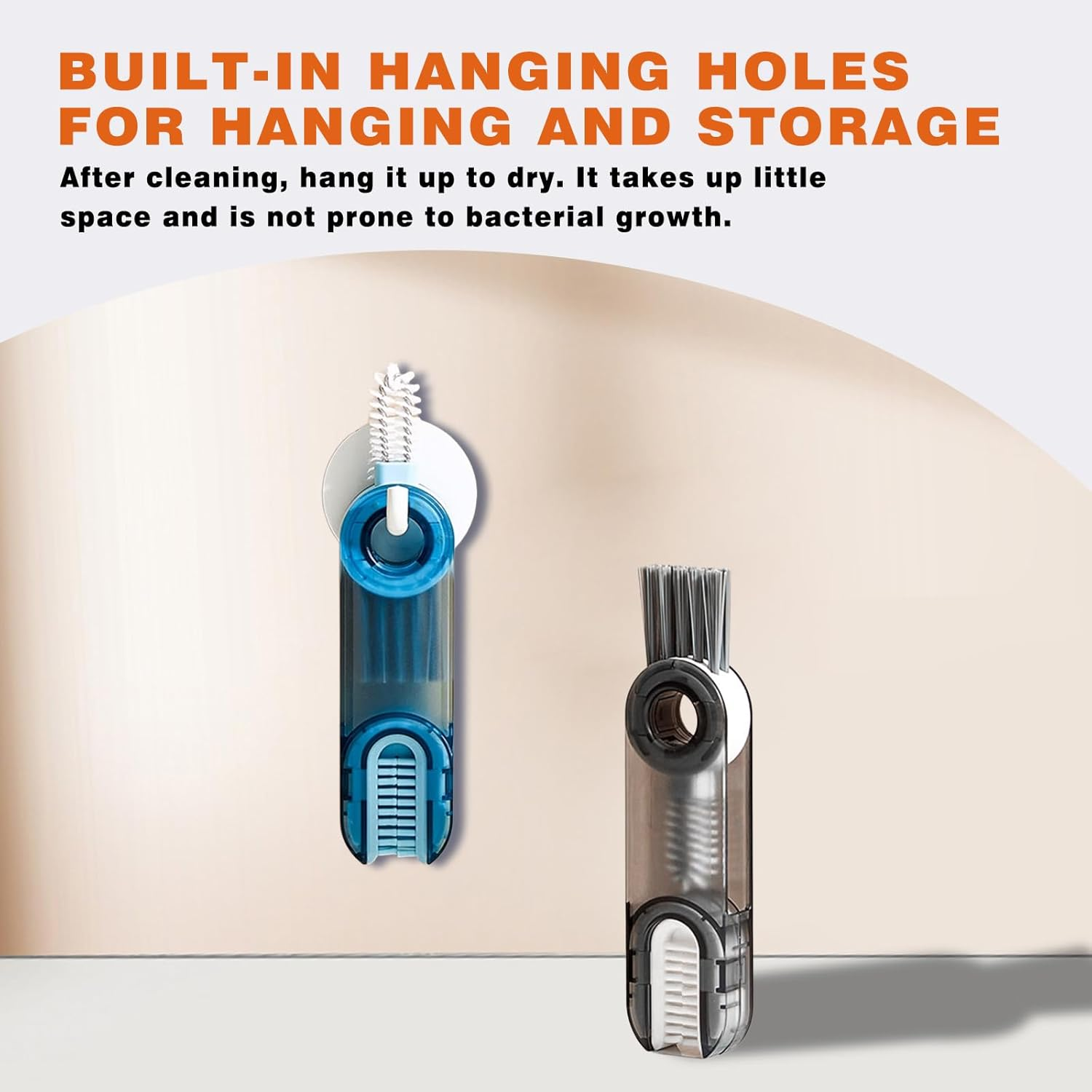 4 Pcs Cup Cleaning Kit &ndash; 3-In-1 Bottle Cleaner Brush Set, Multipurpose Cup Cleaning Brush Kit with Holder, Blue & Gray image number 3