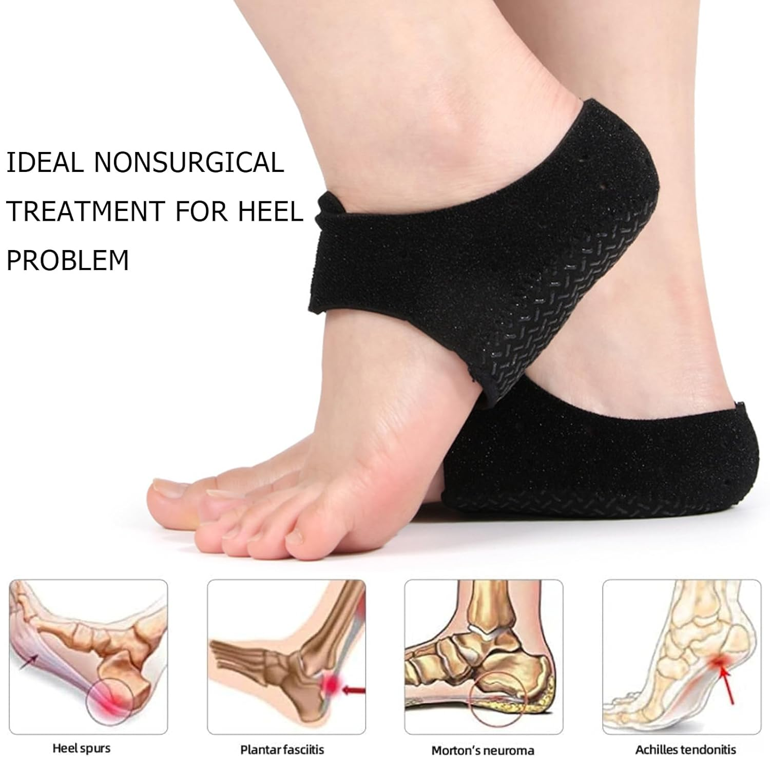 Heel Protectors for Heel Pain Relief, Plantar Fasciitis Heel Cups for Achilles Tendinitis, Cracked Heels, Anti-Slip Support Cushion Pads Foot Relief (L(UK Size 7-12))