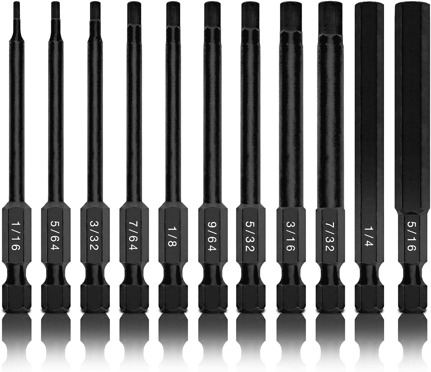 NEIKO 01147A Hex Allen Power Bit Set, 11-Piece SAE Sizes 1/16 to 5/16 | Magnetic Hex Head Bits | 3 Quick Release Shanks | Premium S2 Steel | Compatible with Power Drills and Impact Drivers image number 1