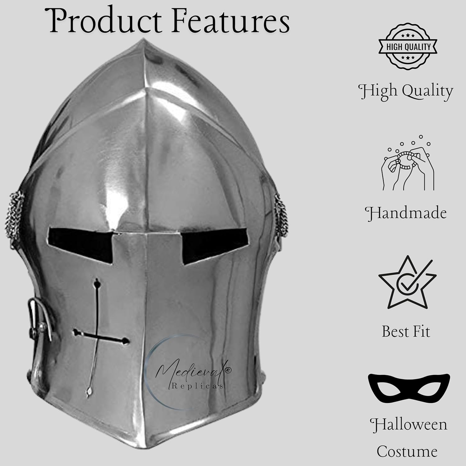 MIR Medival Barbuta Helmet Knights Templar Crusader Armour Helmet (Steel) image number 3