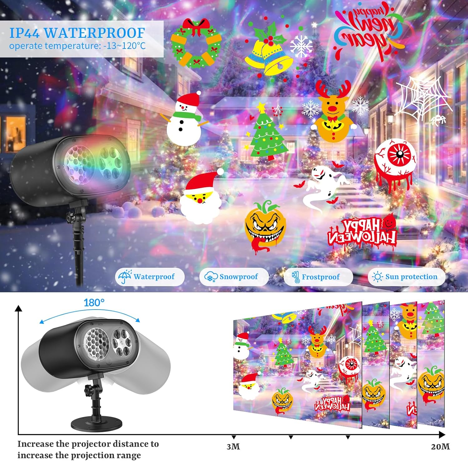 Halloween and Christmas (2025) Waterproof IP67 Projector Lights Outdoor Lighting with Northern Lights Festive Atmosphere for Home Garden Party Decoration with Remote Control image number 5