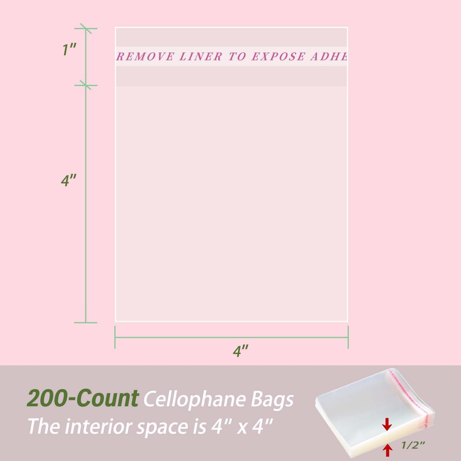 4"X4" Clear Self-Sealing Cellophane Bags, Resealable Treat Bags for Candy Snack Cookies, Baked Food and Party Favors, Cookie Bag for Gift Giving Bakery Cook Gift Wrapping(4X4 Inch (Pack of 200)) image number 6