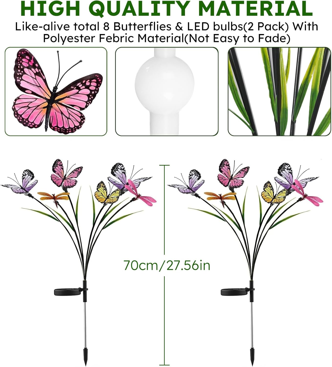 Solar Garden Lights 2 Pack, Waterproof 4 Color Changing Solar Lights Outdoor,16 Big Butterflies Solar Swaying Lights, Swaying Butterfly Lights for Patio Pathway Outdoor Decor image number 2
