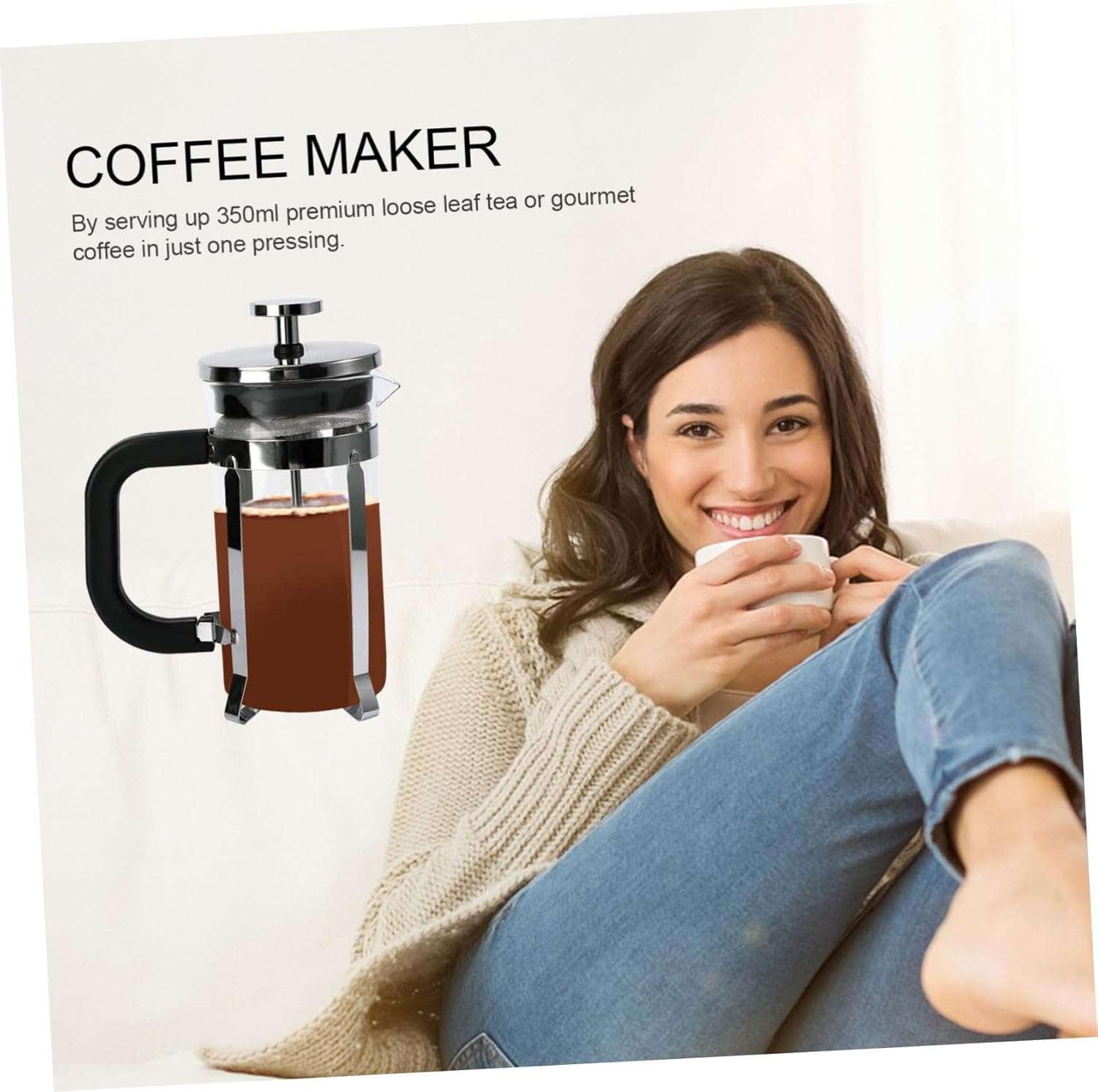 MAGICLULU Ergonomic Handle Stainless Steel Coffee Press Heat Resistant for Cold Brew Tea Espresso Milk image number 2