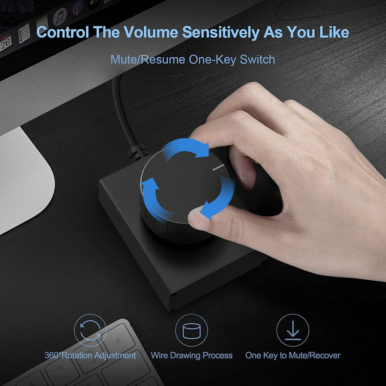 Geekria Volume Control Knob with Rotate Volume Adjustment & One Key Mute Function, Pc/Phone Remote Audio Control Adapter, Support Win 7, 8, 10, MAC, Android, USB or USB-C (Black) image number 5