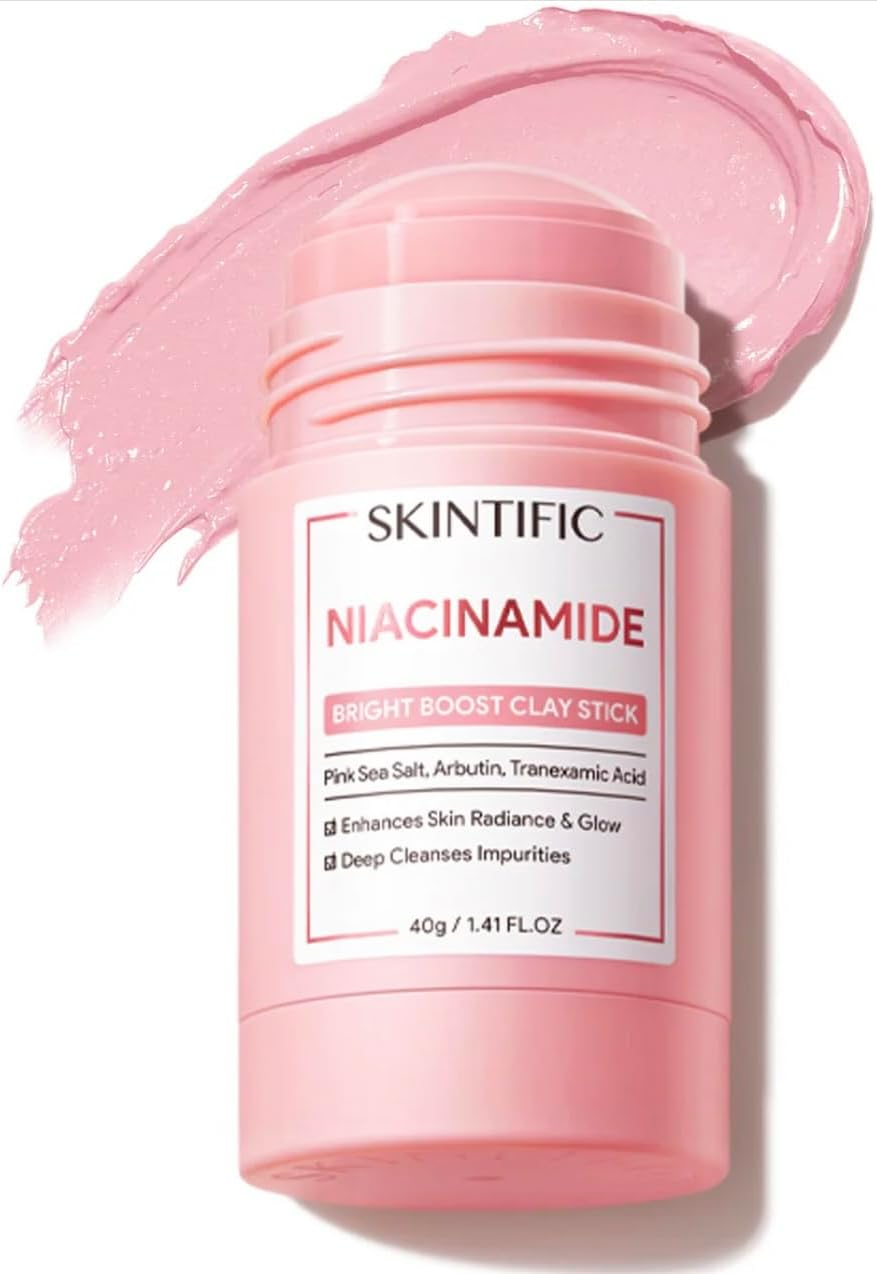 SKINTIFIC Niacinamide Bright Boost Clay Stick with Pink Sea Salt, Arbutin, Tranexamic Acid, 40G, Deep Cleansing, Skin Radiance Enhancement image number 3