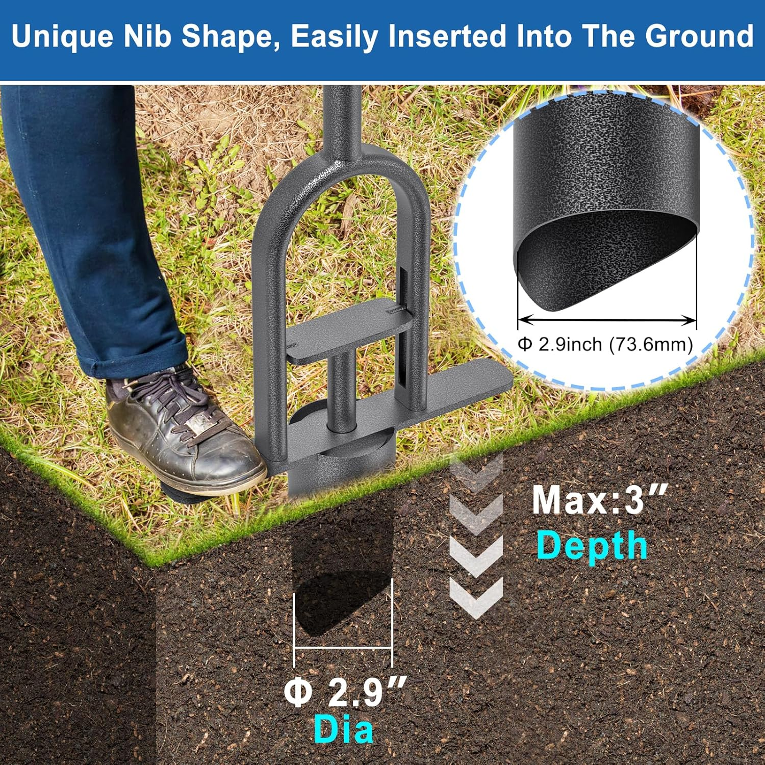 Garden Grass Plugger Tool with Long Handle Sod Turf Plugger Steel Bulb Planter with Soft Rubber Grip Plants Transplanter Tool for Digging Holes, Repair of Turf, Transplant Seedling image number 3