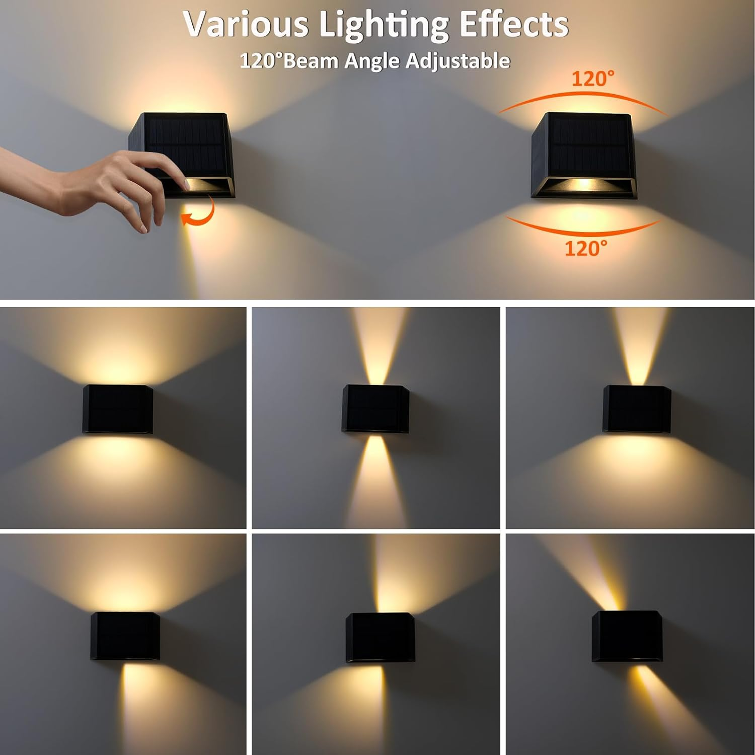 T-Sun Solar Wall Lights Outdoor, Warmwhite 3000K, 4-Pack,Waterproof up & down Wall Sconces with Adjustable Beam Angle, Solar Deck Lights for Porch, Garage, Fence, Courtyard, Stairs image number 2