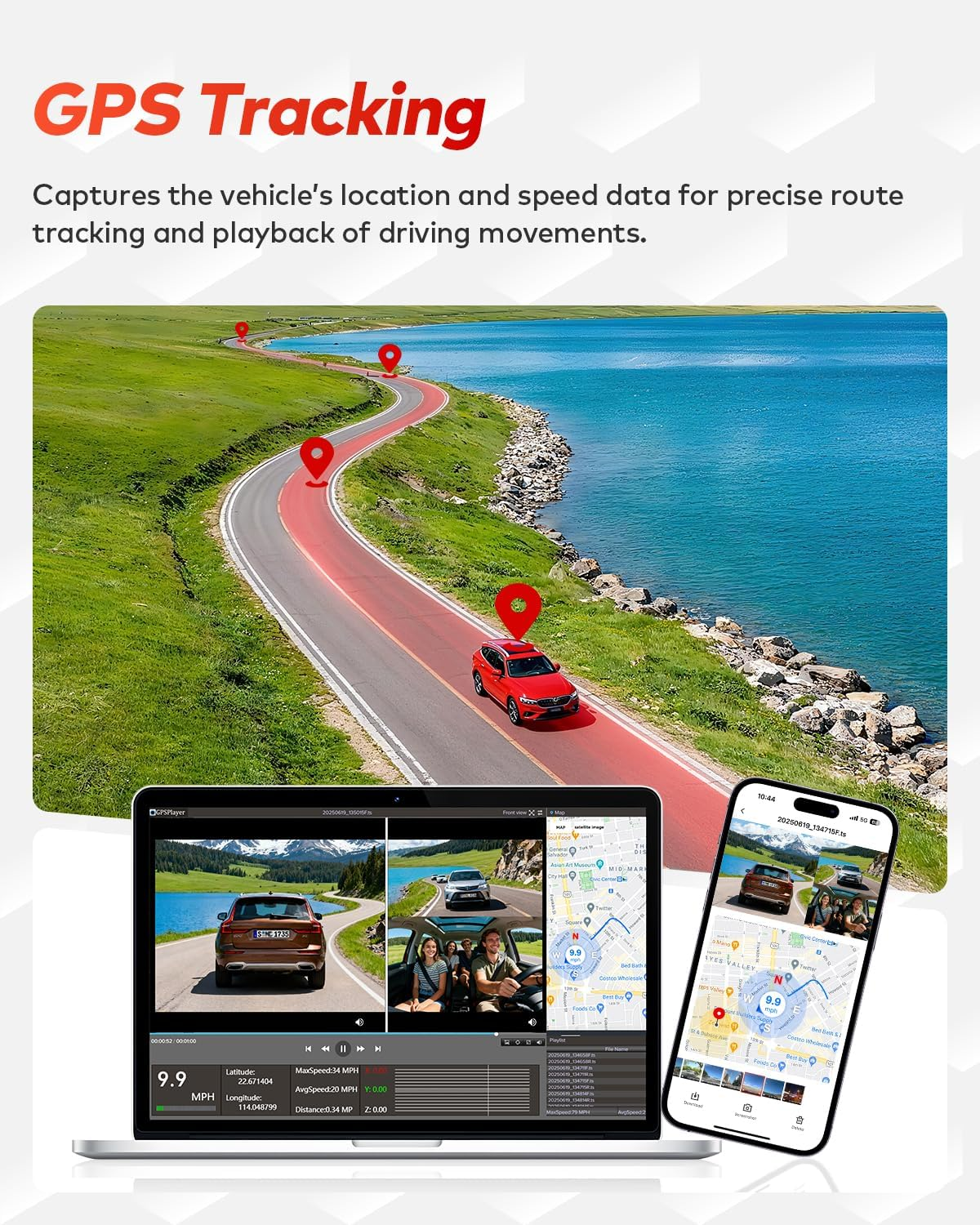 4K+4K+1080P 3 Channel Dash Cam Front and Rear with Cabin, Free 128GB Card Included, 5.8Ghz Wifi6 - up to 20Mb/S, IR Night Vision, Built-In GPS, G-Sensor, 24H Parking Mode, Support 512GB Max image number 2