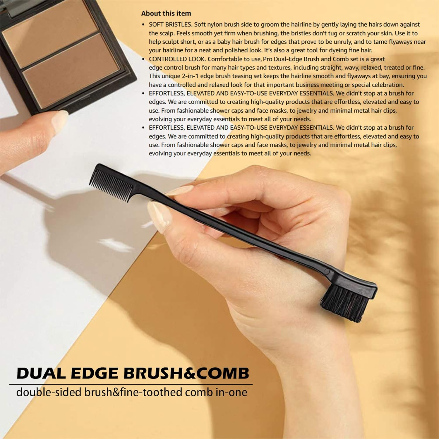 Soft 'N Style Double Sided Edge Control Hair Brush Comb Combo Pack 2 Pieces (Black) image number 2