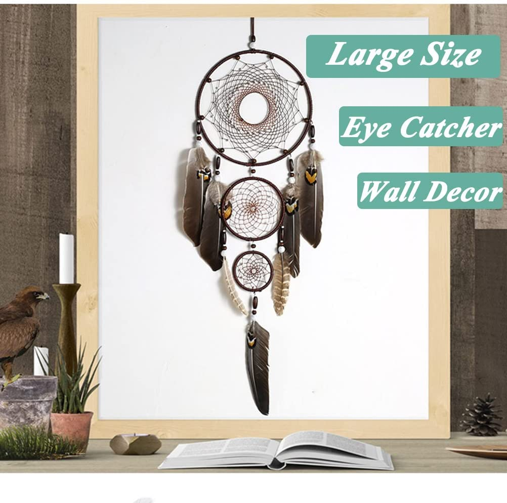 Large Dream Catcher Handmade Brown Feather Circular Net for Kids Bed Room Wall Hanging Decoration Decor Ornament Craft &ndash;Dia 7.9"/ Long 31.5" image number 6