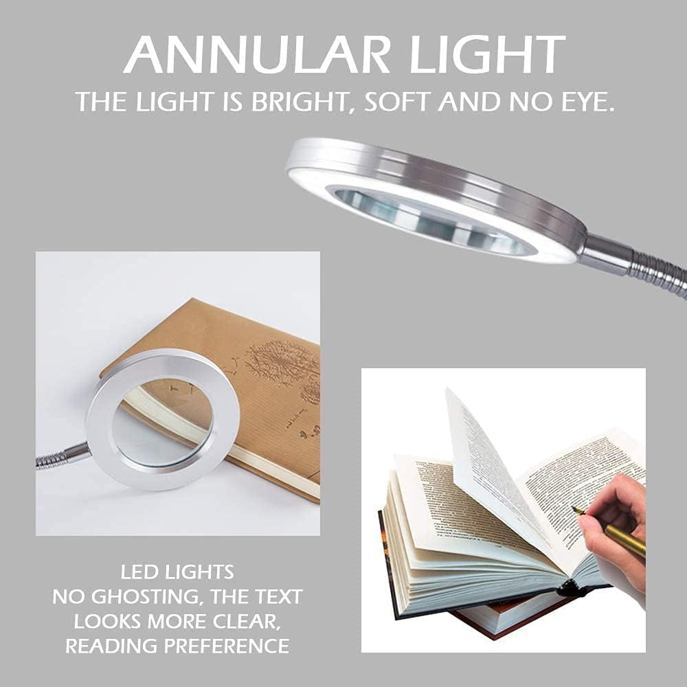 LED Magnifying Lamp with Clamp, 8X Magnifying Lamp Flexible Gooseneck LED Desk Lamp,Usb Powered LED Magnifying Glass with Light for Tattoo, Reading, Crafts and Sewing image number 6